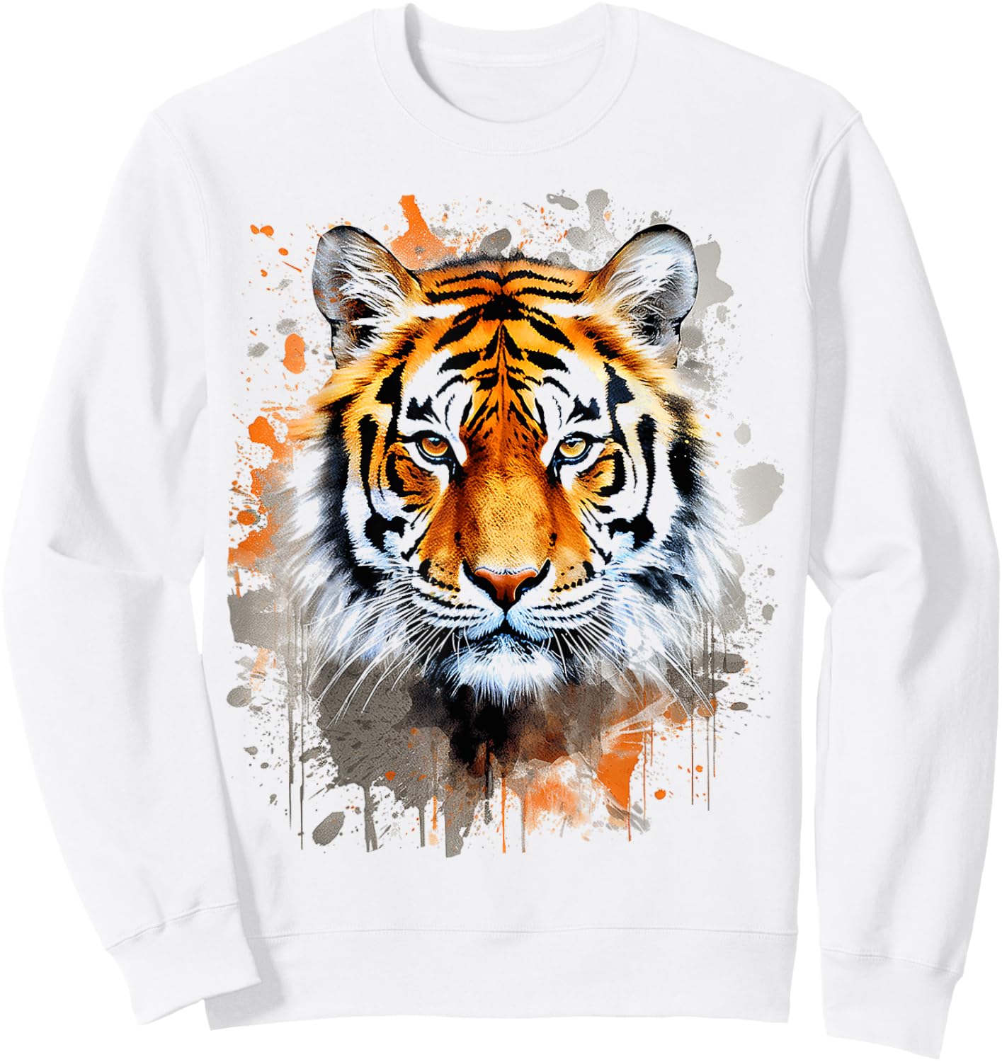 Tiger Animal Abstract Graphic Colorful Painting Tiger , white, S Sweatshirt - Sweatshirt | White