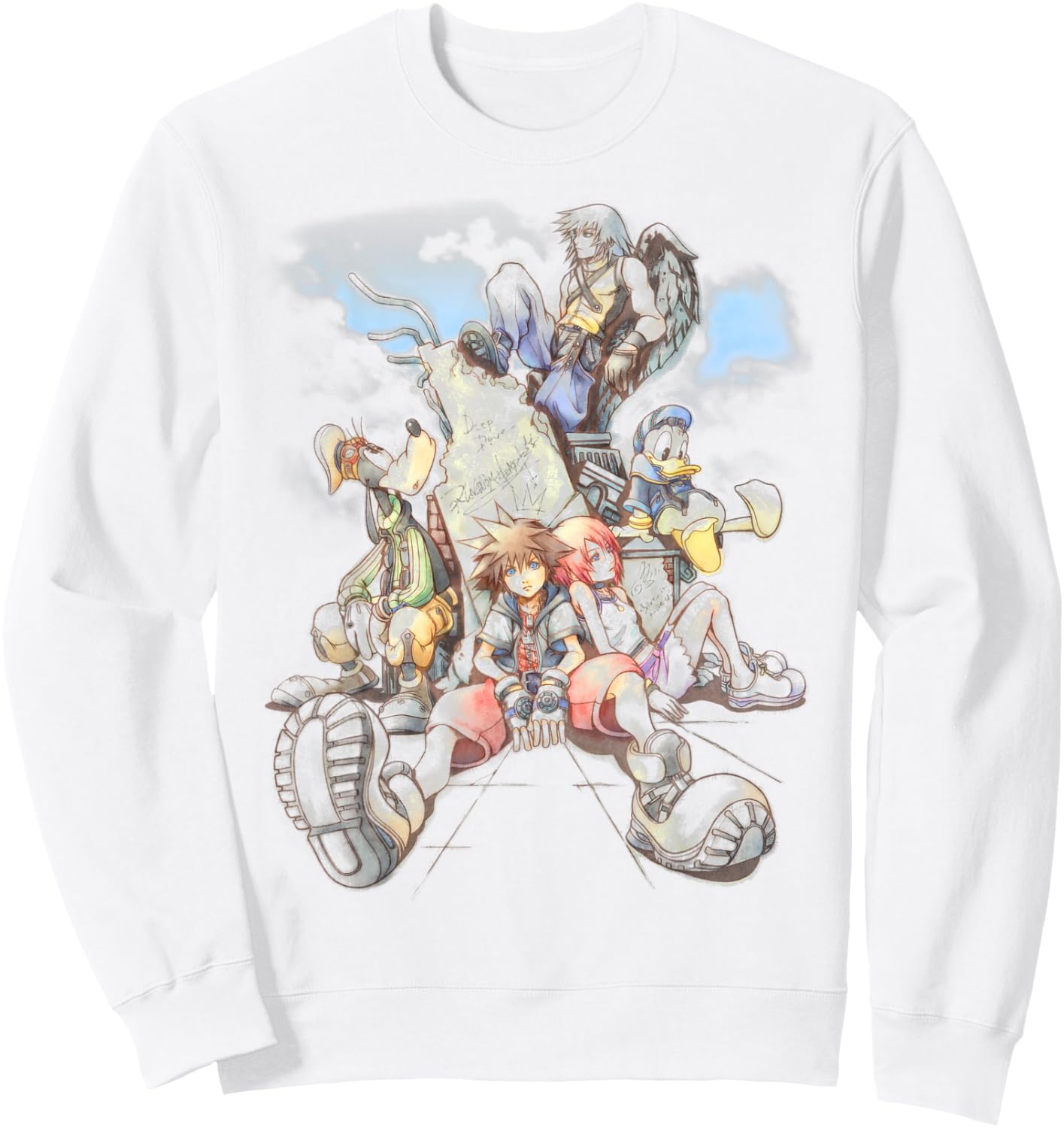 Disney Kingdom Hearts Group Shot Deep Dive Sketch Sweatshirt - Sweatshirt | White