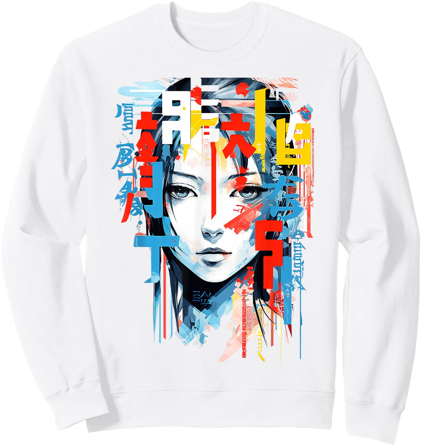 Women Text Colorful Girl Face Art Abstract Women , white, S Sweatshirt - Sweatshirt | White