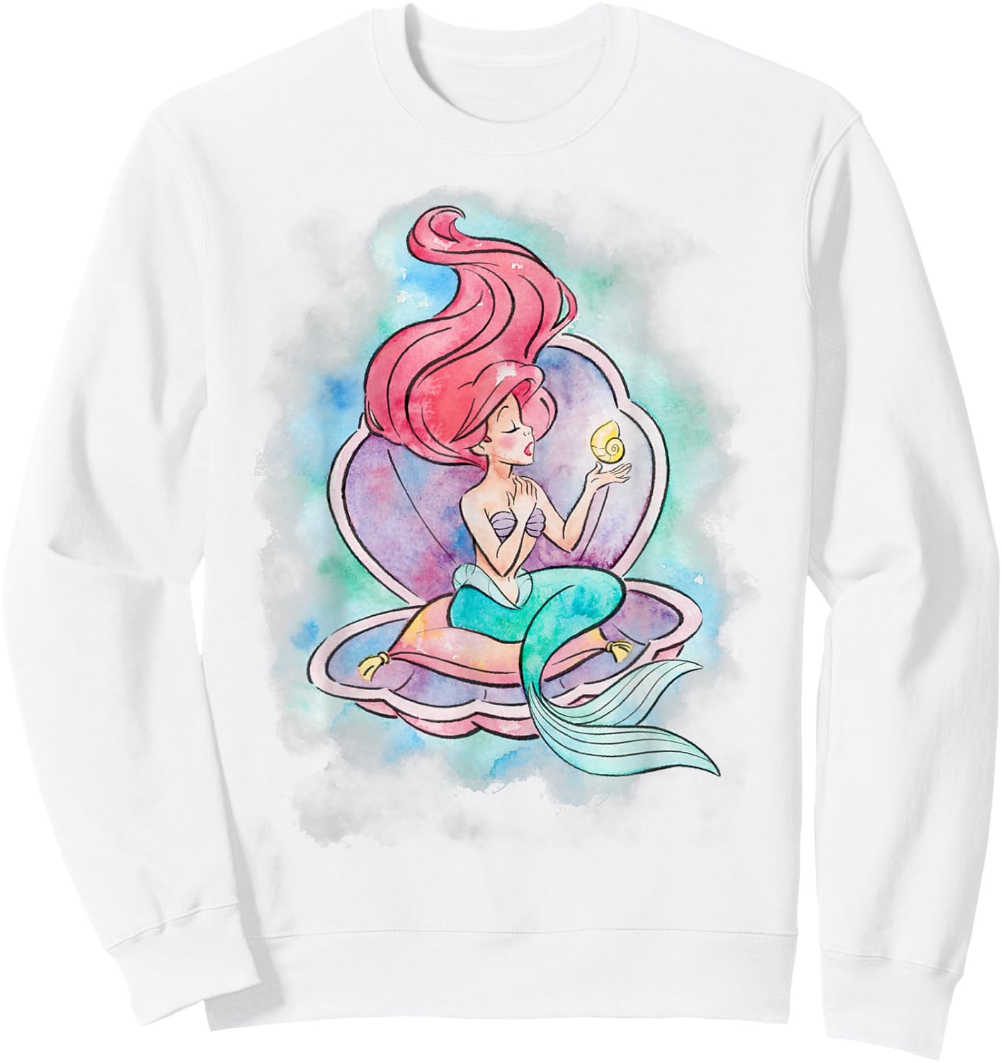 Disney The Little Mermaid Ariel in Shell Watercolor Pose Sweatshirt - Sweatshirt | White