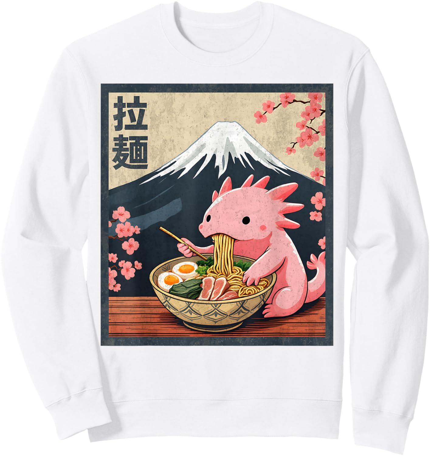 Kawaii Axolotl Eating Ramen Anime Sweatshirt - Sweatshirt | White