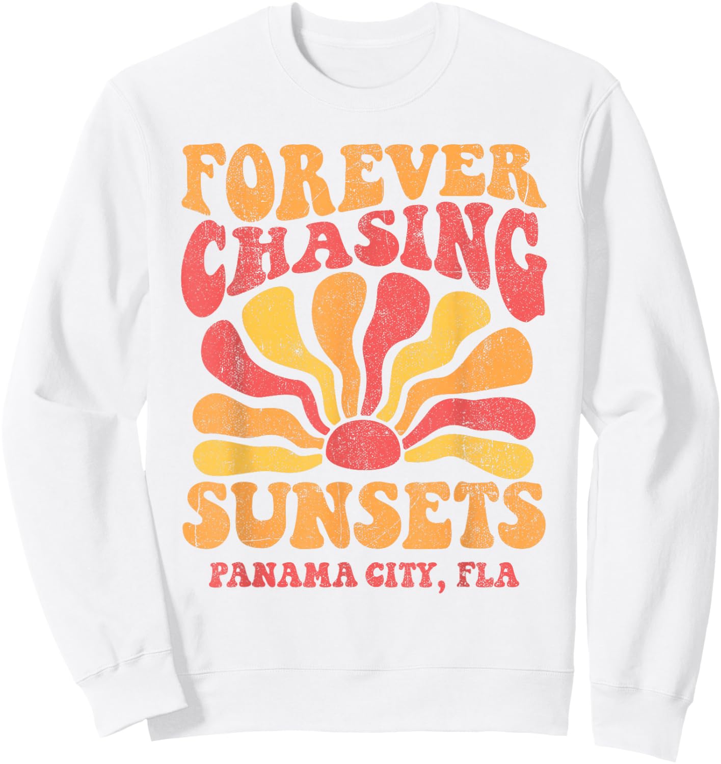 Forever Chasing Sunsets Panama City Beach Florida 70s Retro Sweatshirt - Sweatshirt | White