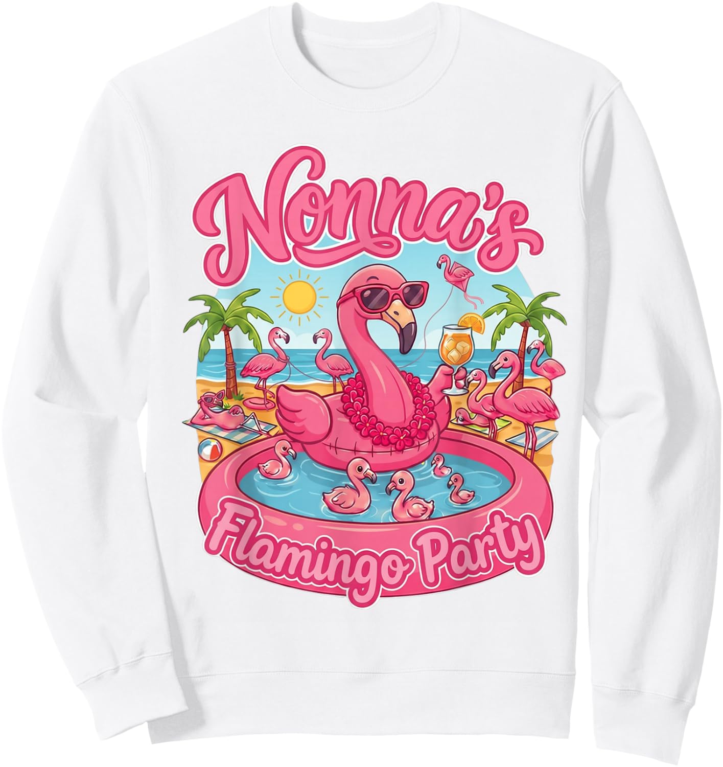 Nonna's Flamingo Party Family Reunion Sweatshirt - Sweatshirt | White