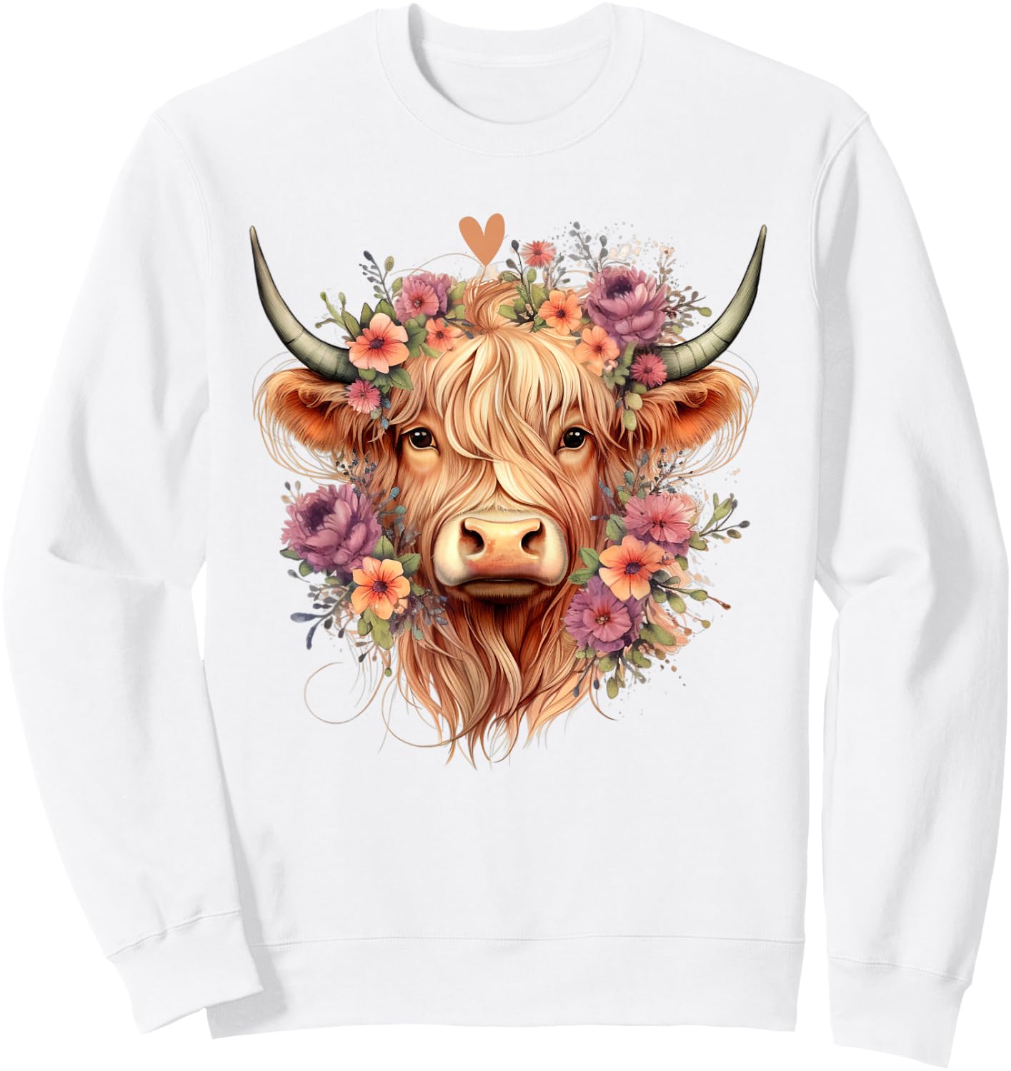 Floral Western Highland Cow Mother's Day Cow Lover Funny , White Sweatshirt - Sweatshirt | White