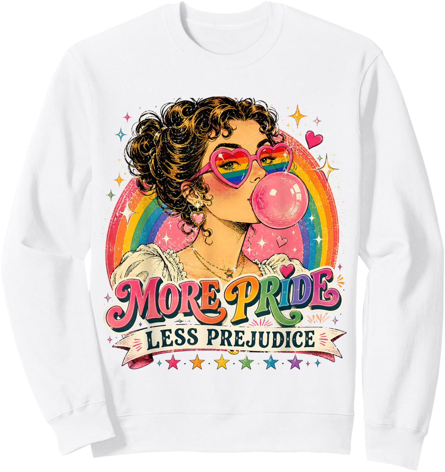 More Pride Less Prejudice LGBT Gay Lesbian Support Art Sweatshirt - Sweatshirt | White