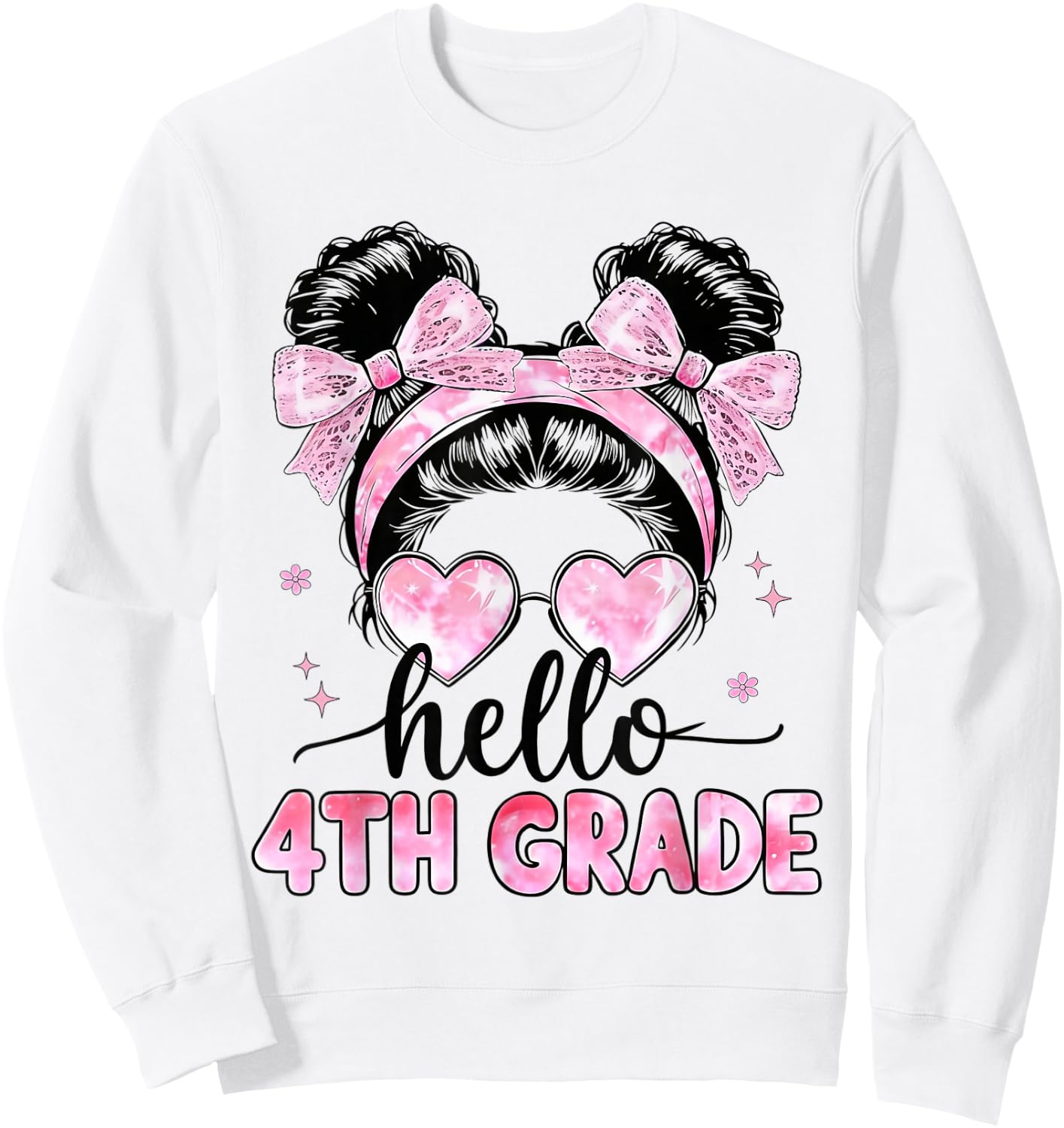 Hello 4th Grade Messy Bun Coquette Back to School Girls Sweatshirt - Sweatshirt | White