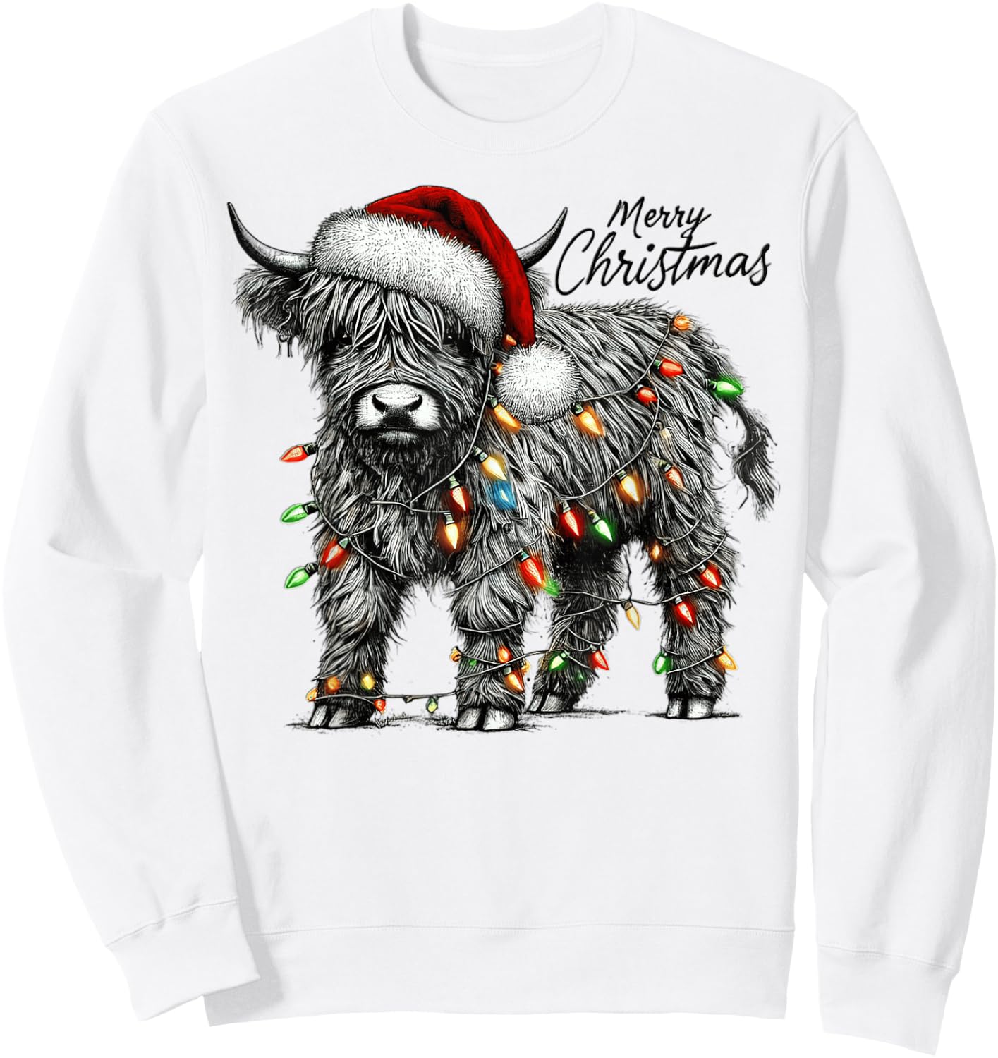 Mooey Christmas Western Highland Cow Santa Sweatshirt - Sweatshirt | White