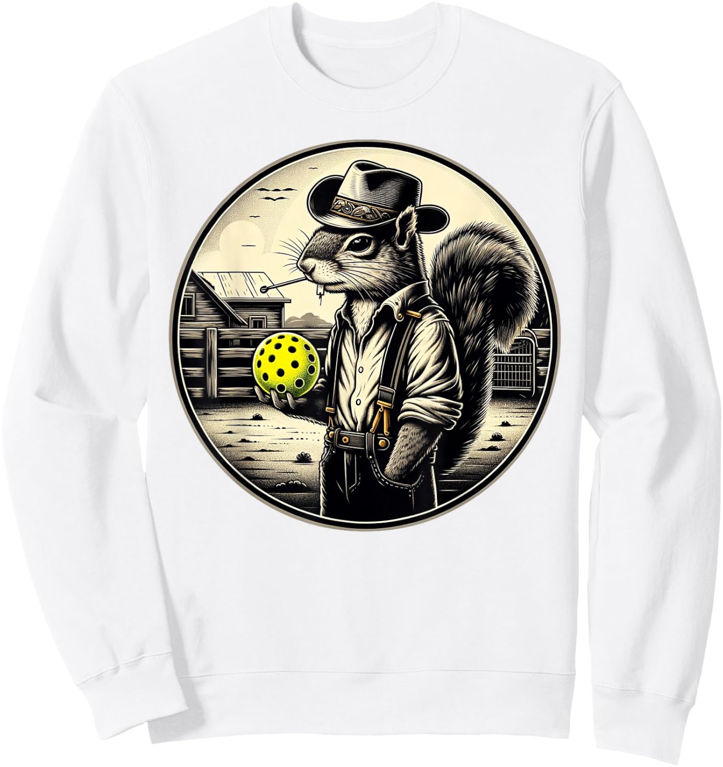 Pickleball Squirrel Country Farm Farmer Sweatshirt - Sweatshirt | White