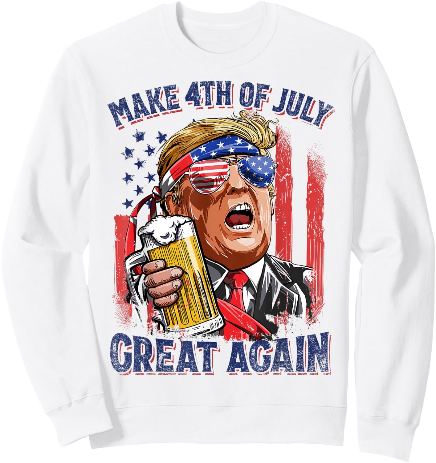 Make 4th Of July Great Again Funny Trump Men Drinking Beer Sweatshirt - Sweatshirt | White