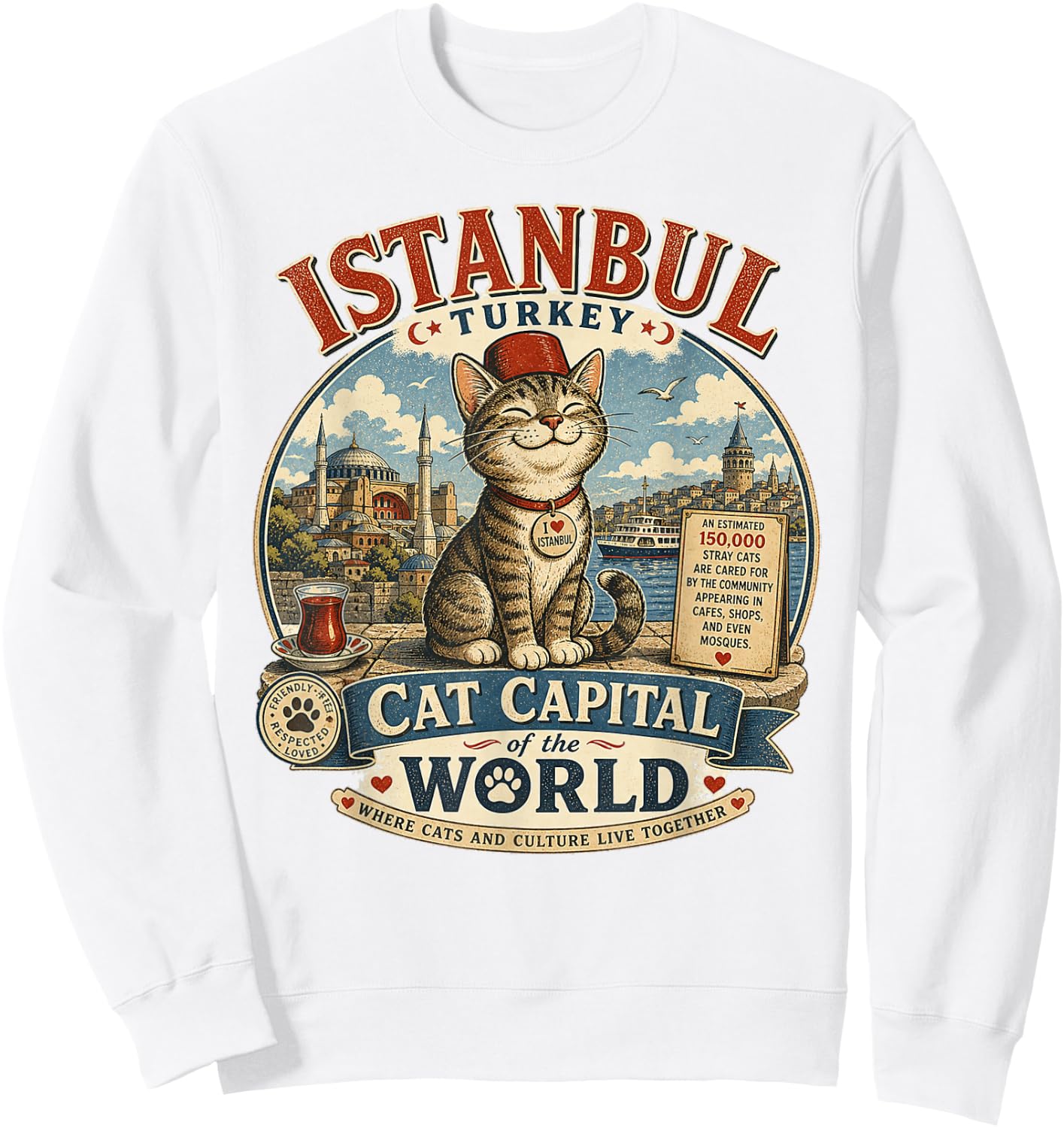 Istanbul, Turkey - Cat Capital - Vintage Logo Graphic Sweatshirt - Sweatshirt | White