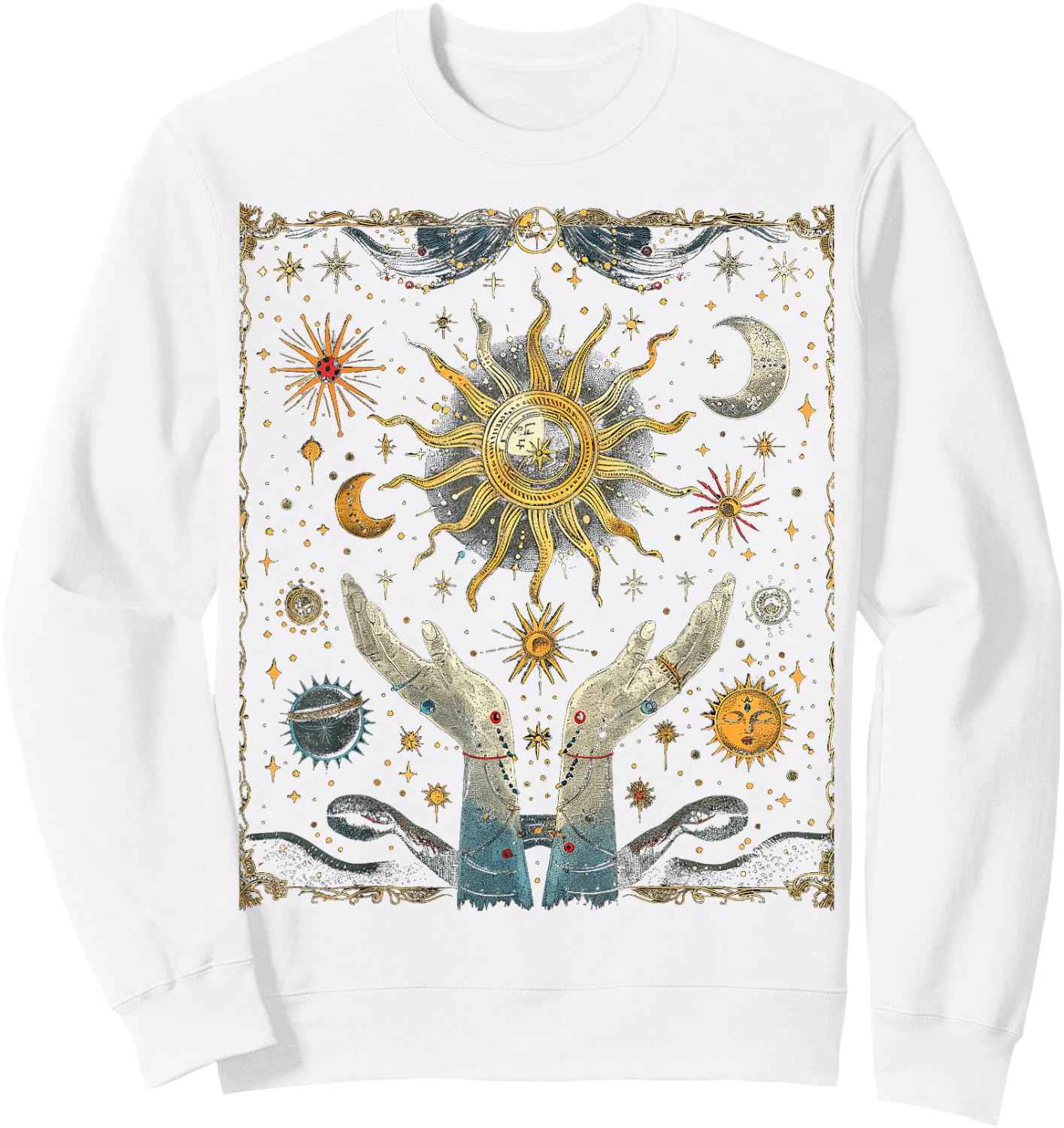 mystische Schlange Mond und Sonne Tarot Karte Kristalle Sweatshirt - Sweatshirt | White