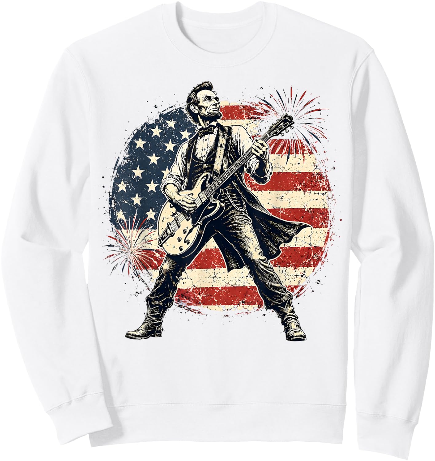 Lincoln Guitar 4th of July Fireworks 250th Anniversary USA Sweatshirt - Sweatshirt | White