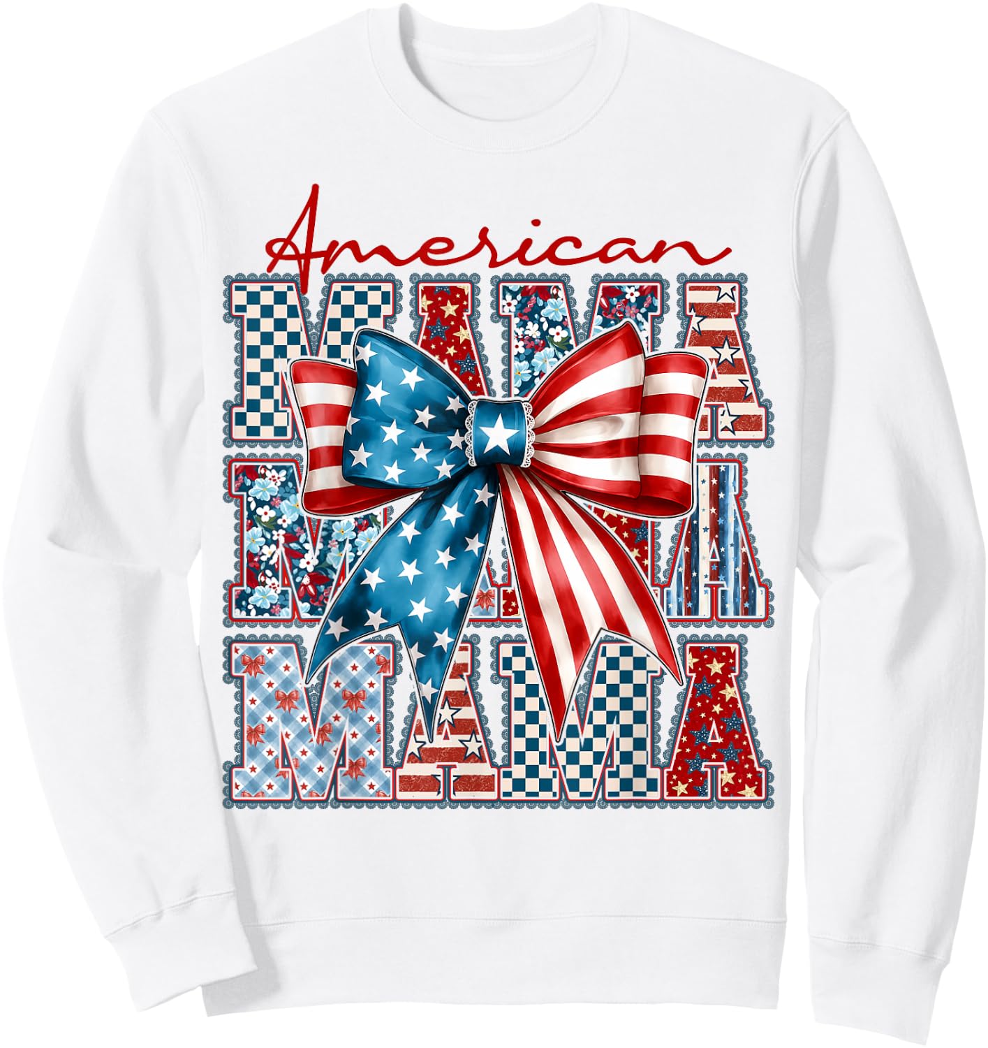 America Mama USA Flag Coquette 4th of July US America Women Sweatshirt - Sweatshirt | White