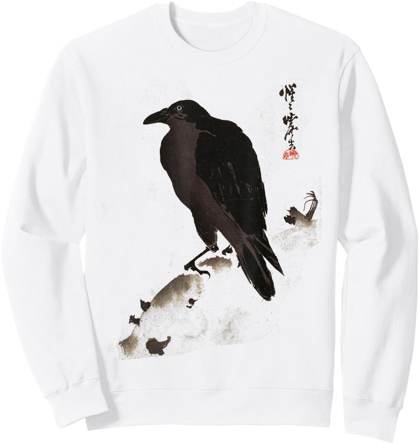 Raven Vintage Illustration Crow Sweatshirt - Sweatshirt | White