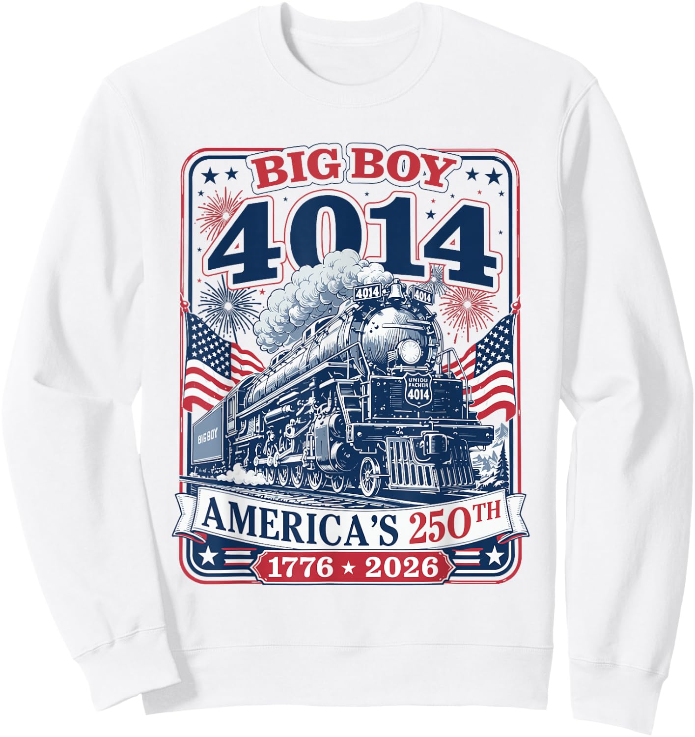 Big Boy 4014 Train 4th of July Retro US Flag Vintage Apparel Sweatshirt - Sweatshirt | White