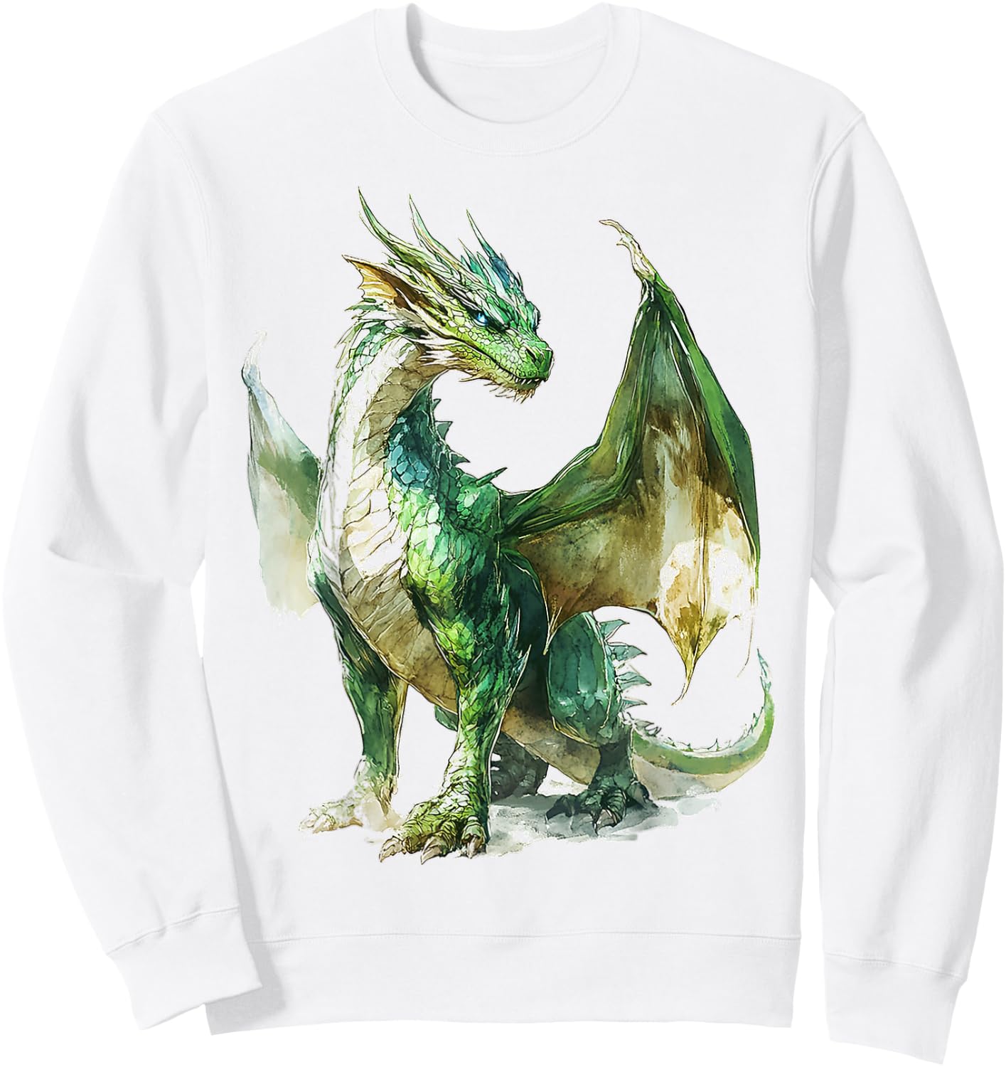 Green Dragon Motif Mythical Artwork Green Dragon Sweatshirt - Sweatshirt | White