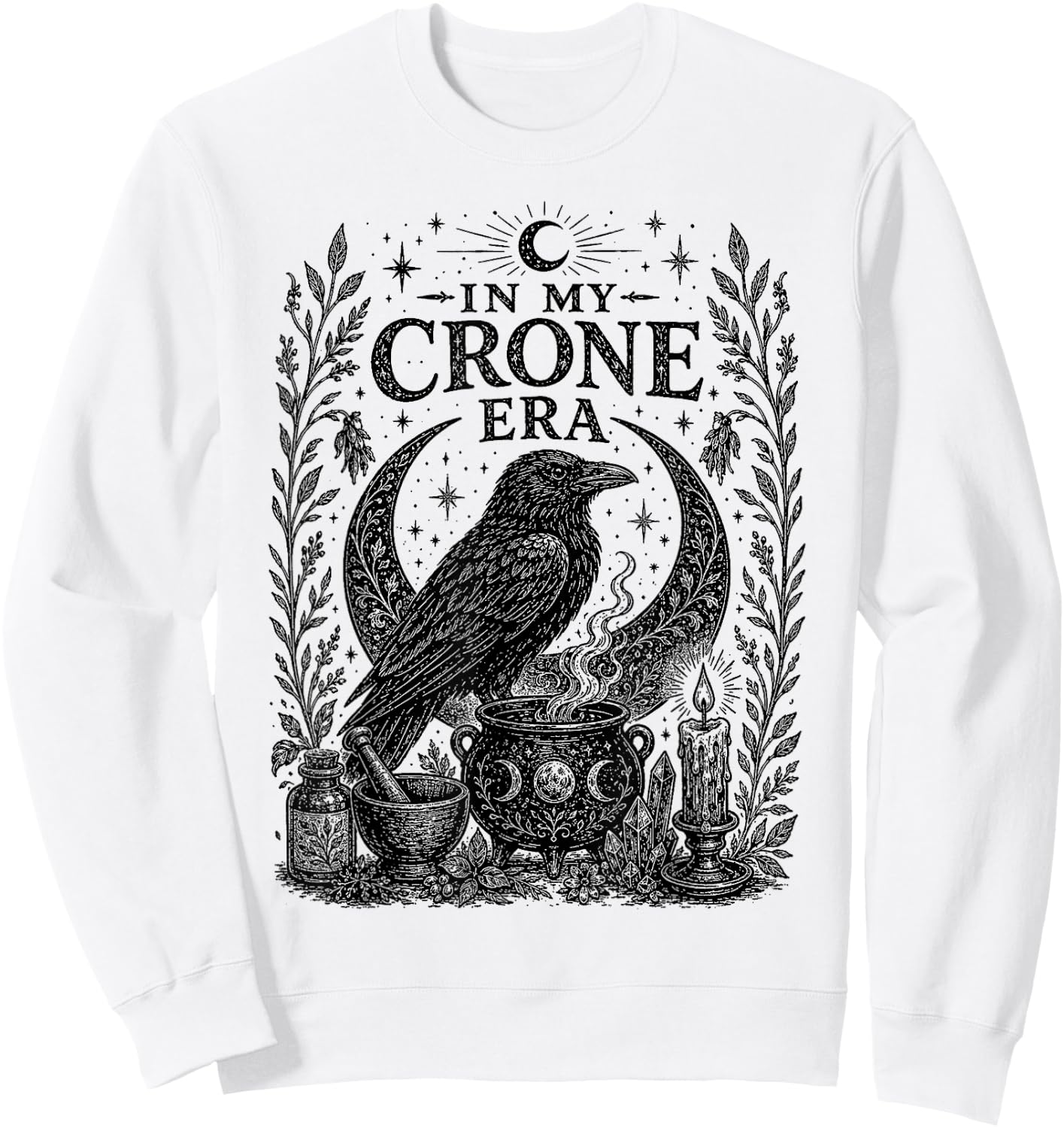 in My Crone Era Gothic Raven Cauldron Funny Crow Sweatshirt - Sweatshirt | White