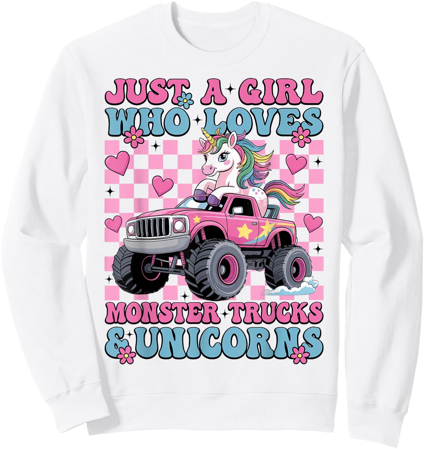 Just a Girl Who Loves Monster Trucks and Unicorns Girls Sweatshirt - Sweatshirt | White