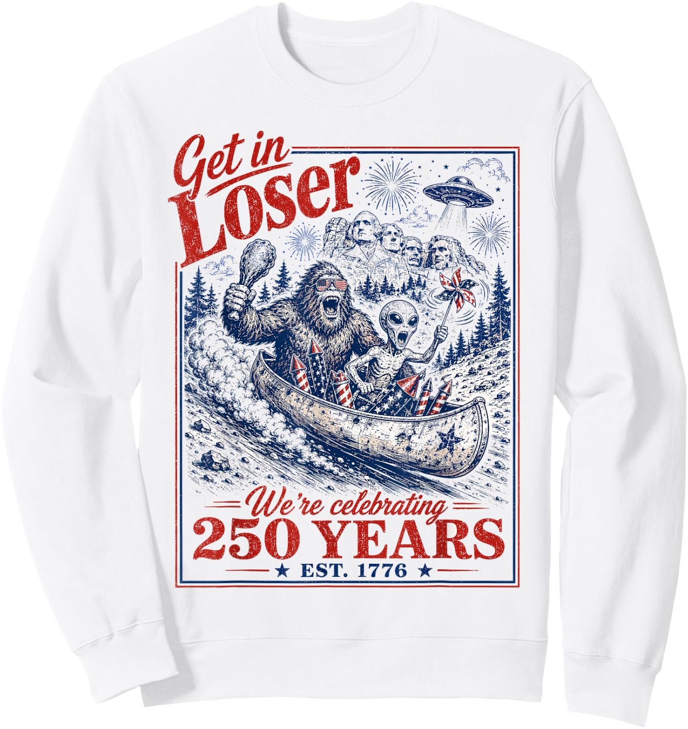 250 Years 250th Anniversary USA July 4th Bigfoot Alien Sweatshirt - Sweatshirt | White