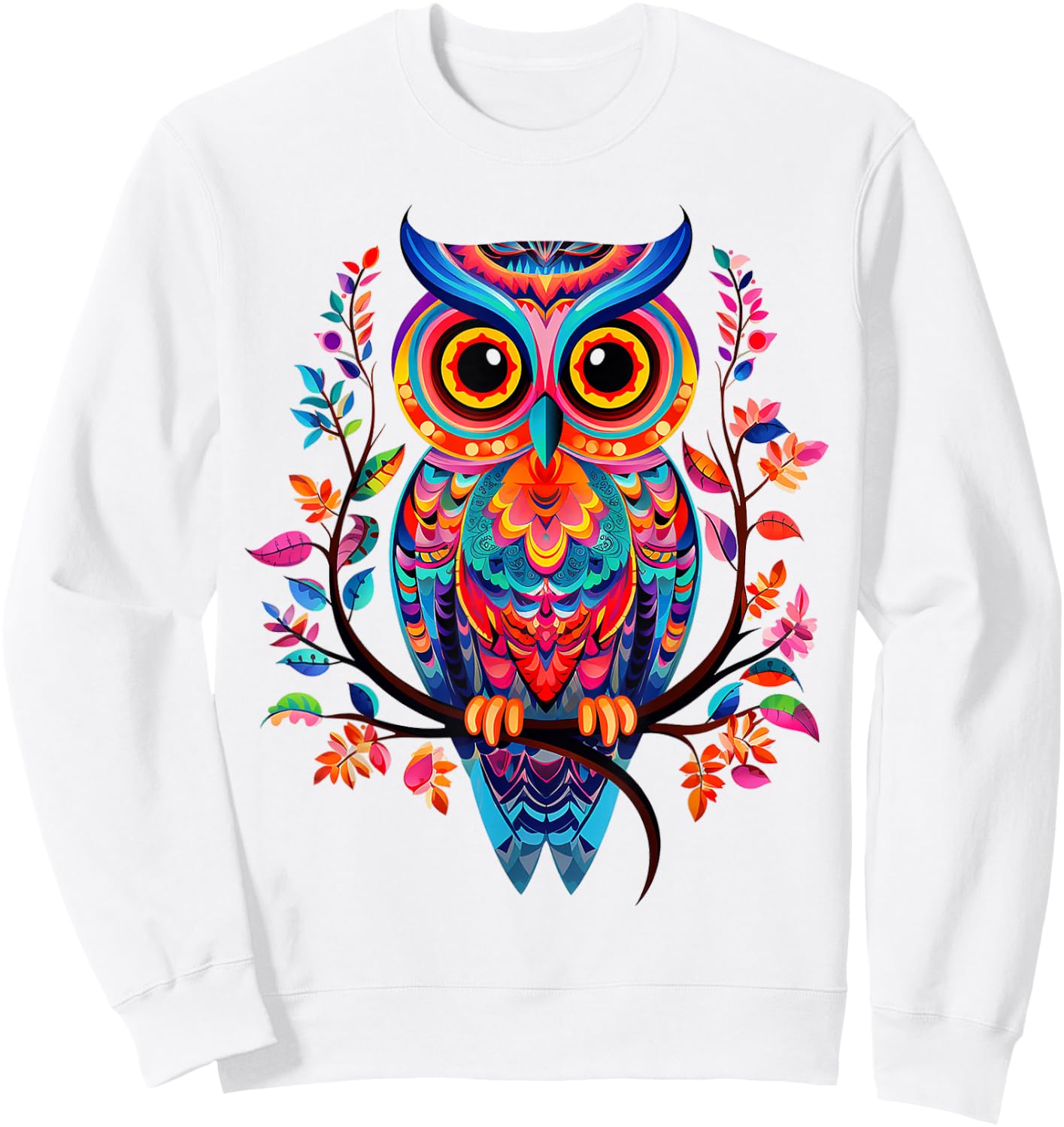 Owl Animal Nature Pattern Colorful Illustration Abstract Owl , white, S Sweatshirt - Sweatshirt | White