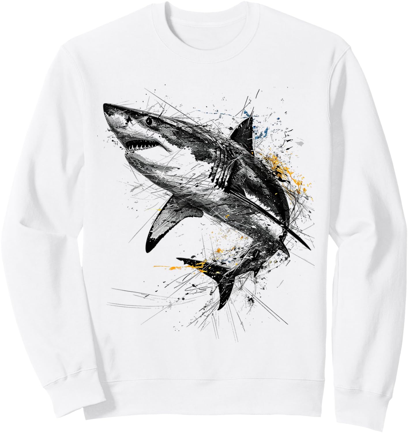 Shark Print Animal Graphic Abstract Drawing Shark , white, S Sweatshirt - Sweatshirt | White