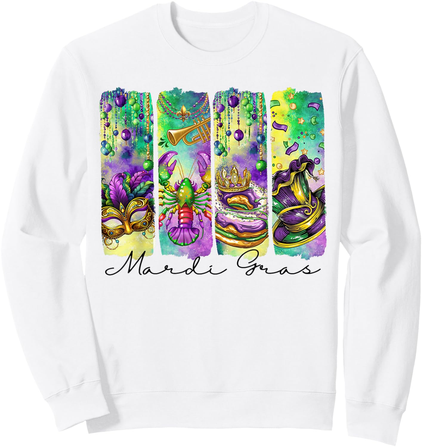 Mardi Gras Fleur De Lis Mask King Cake Crawfish Louisiana Sweatshirt - Sweatshirt | White