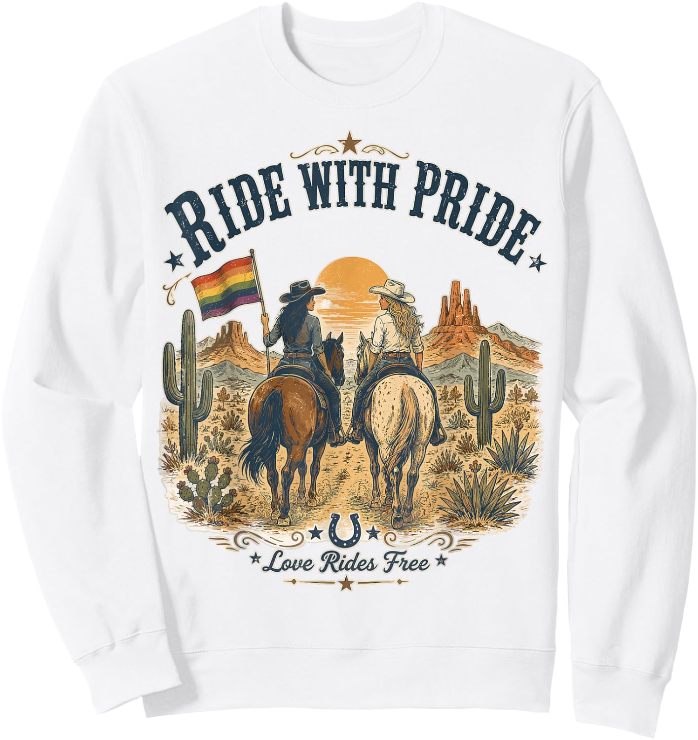 Funny Ride with Pride Lesbian Pride Western LGBTQ Cowgirl Sweatshirt - Sweatshirt | White