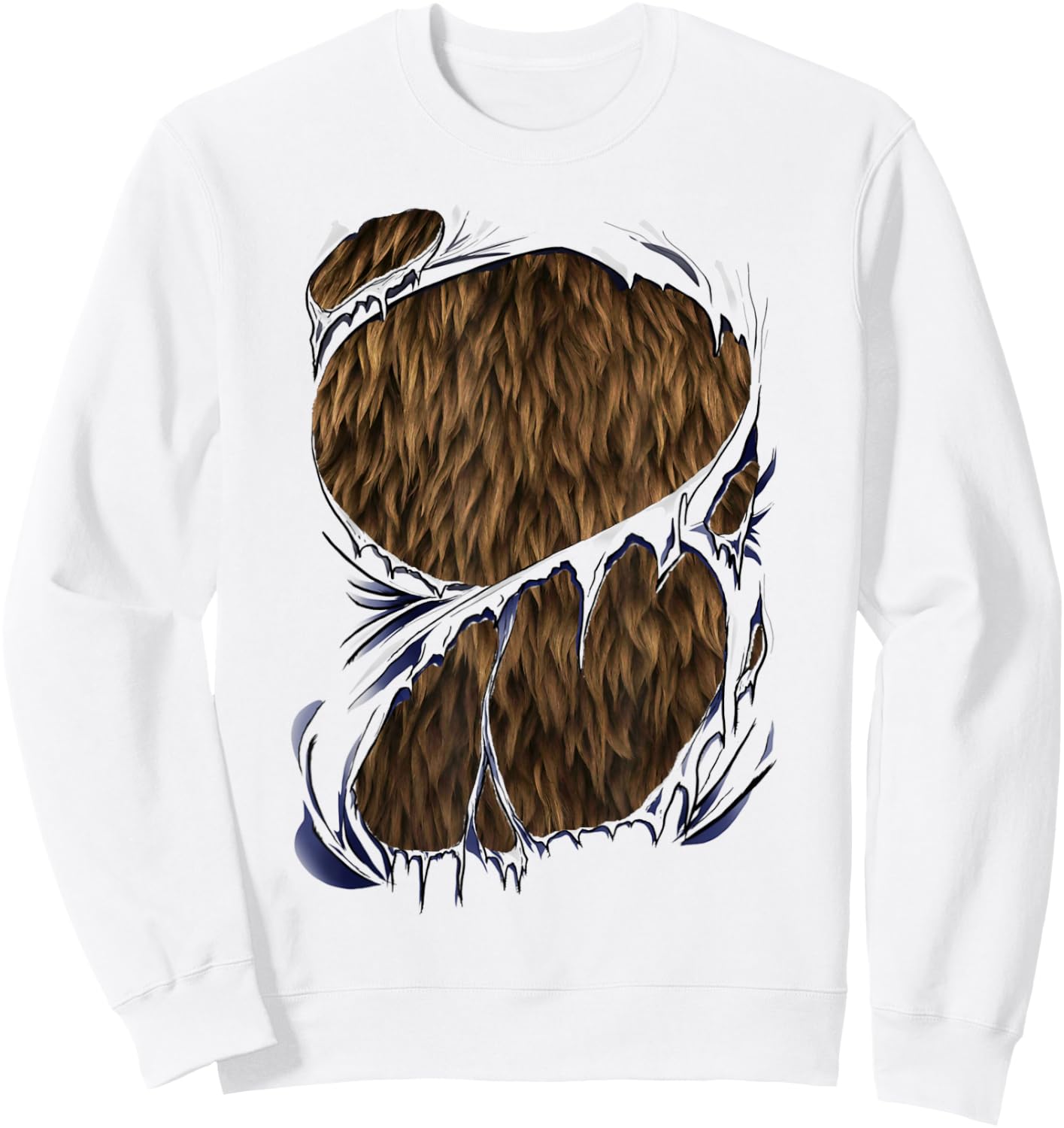 Werewolf Halloween Costume - Furry Bear or Beast Torn Ripped Sweatshirt - Sweatshirt | White