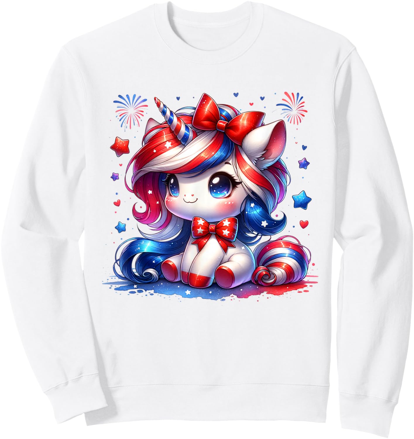 Cute Unicorn 4th Of July Girls Kids American Flag USA Girls Sweatshirt - Sweatshirt | White