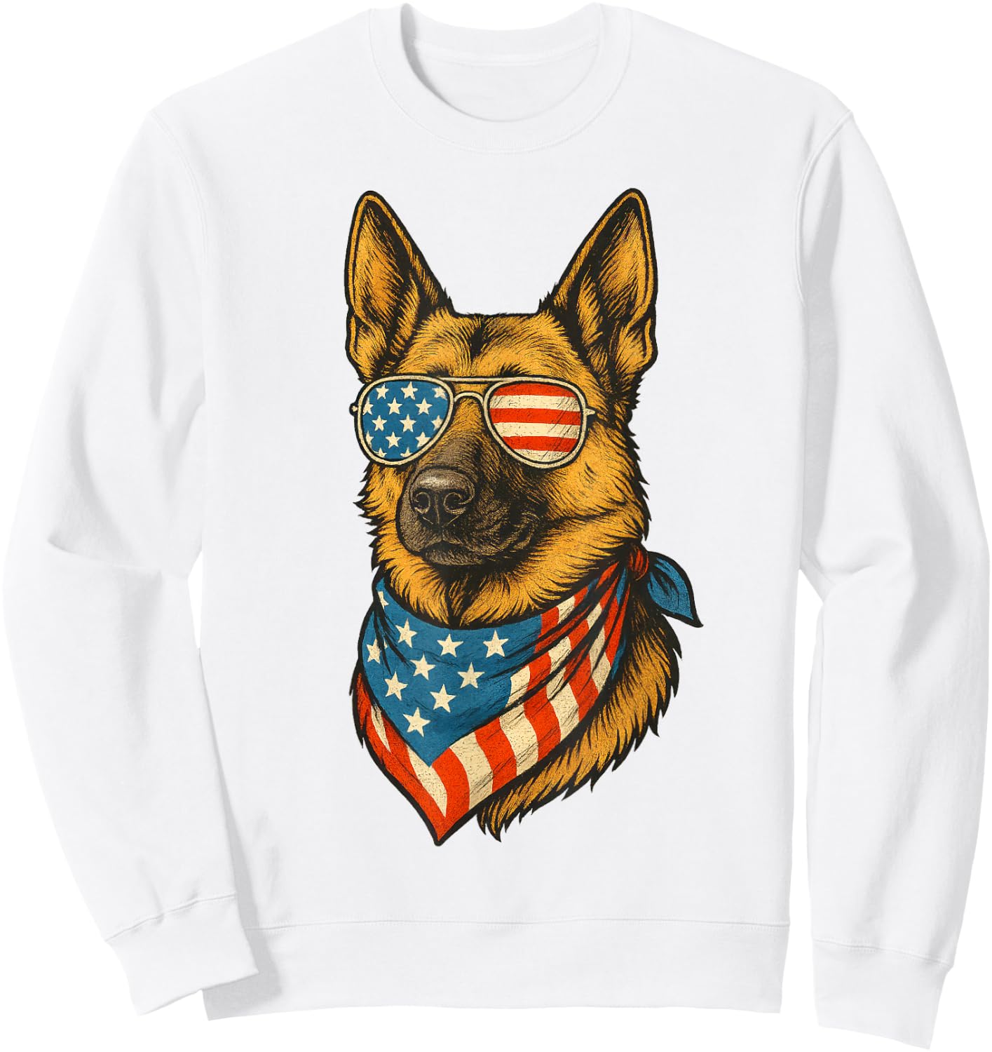 German Shepherd Dog American Flag 4th of July Sunglasses Sweatshirt - Sweatshirt | White