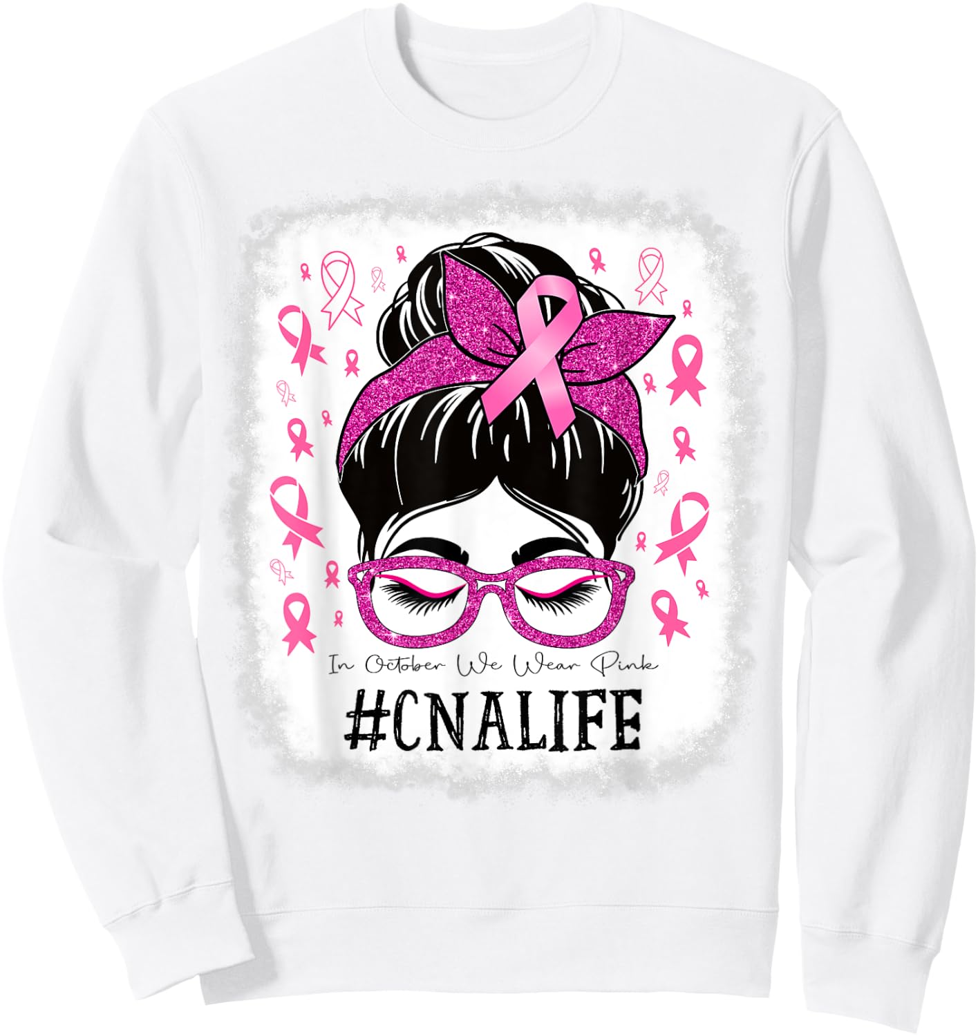 CNA Certified Nursing Assistant Breast Cancer Awareness Sweatshirt - Sweatshirt | White