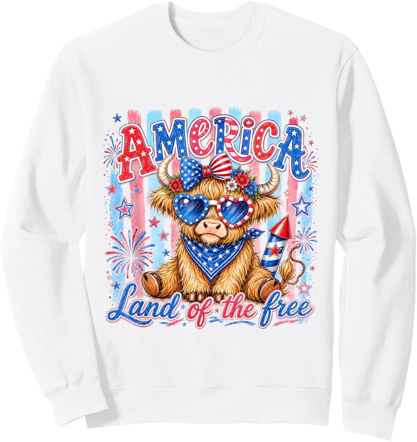 America Land of The Free Cute Cow Sunglasses Holiday Present Sweatshirt - Sweatshirt | White