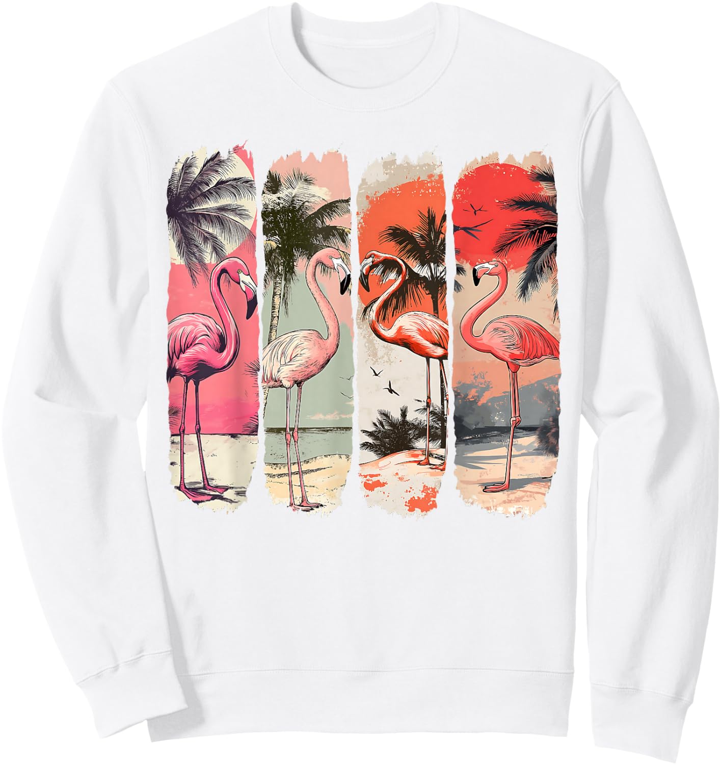 Vintage Pink Flamingo Beach Summer Palm Tree Tropical Summer Sweatshirt - Sweatshirt | White