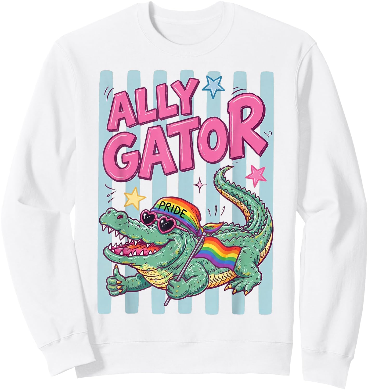Ally Gator Pride LGBT Rainbow Flag Funny Alligator Men Women Sweatshirt - Sweatshirt | White