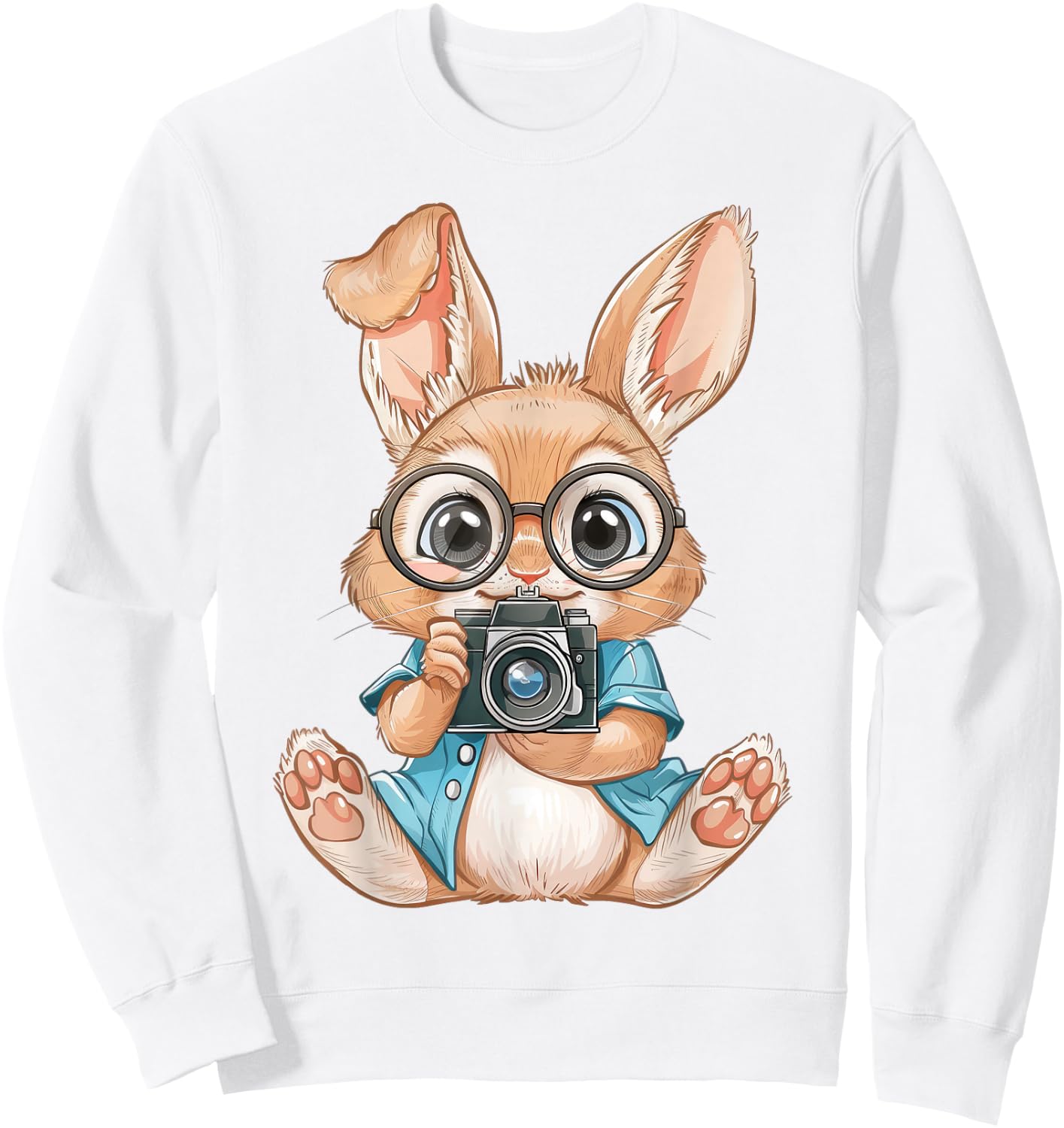 Rabbit Holding Camera Photographer Easter Bunny Cameraman Sweatshirt - Sweatshirt | White