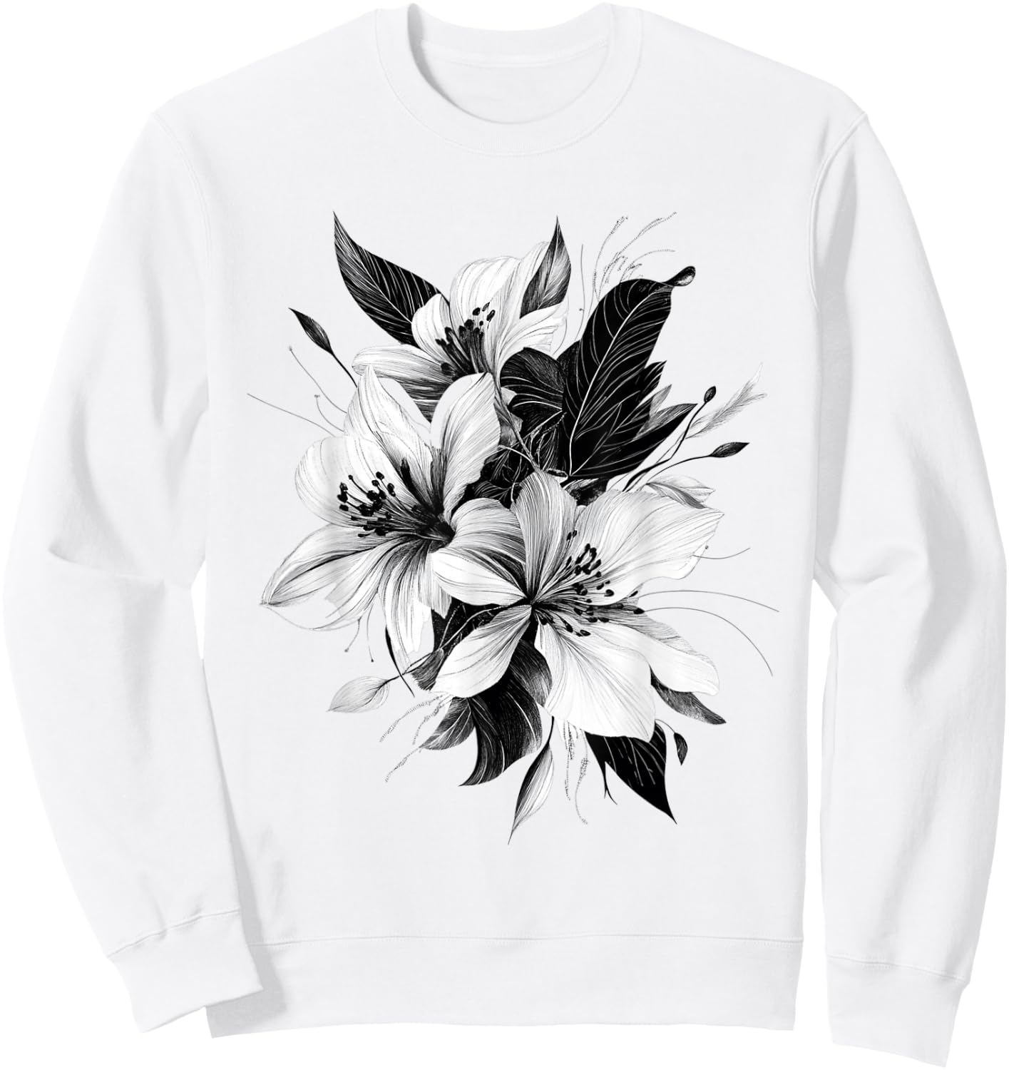 Botanical Art Flower Detailed , white, S Sweatshirt - Sweatshirt | White