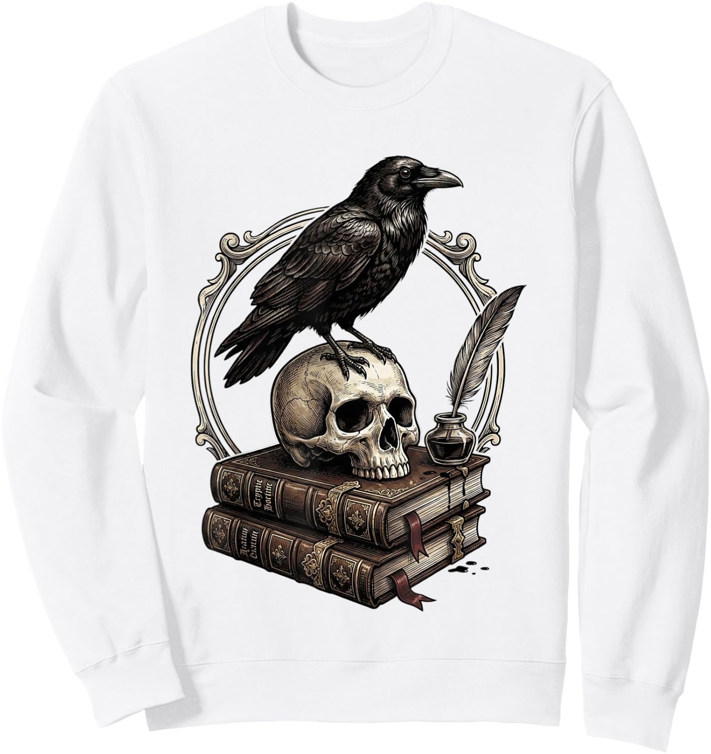 Dark Academia Raven Skull Books Sweatshirt - Sweatshirt | White