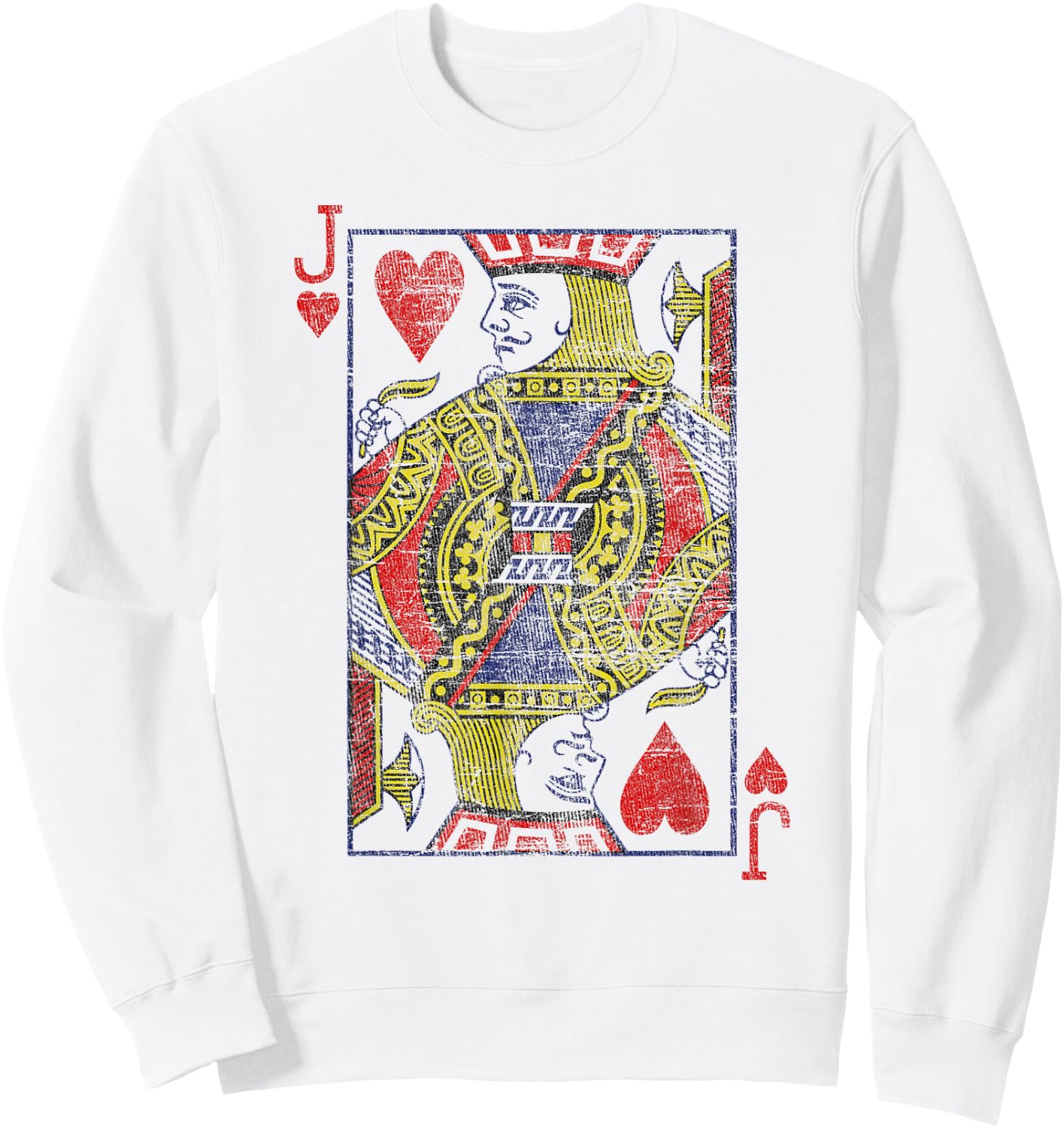 Bube of the Hearts Playing Cards Costume Poker Distressed Sweatshirt - Sweatshirt | White
