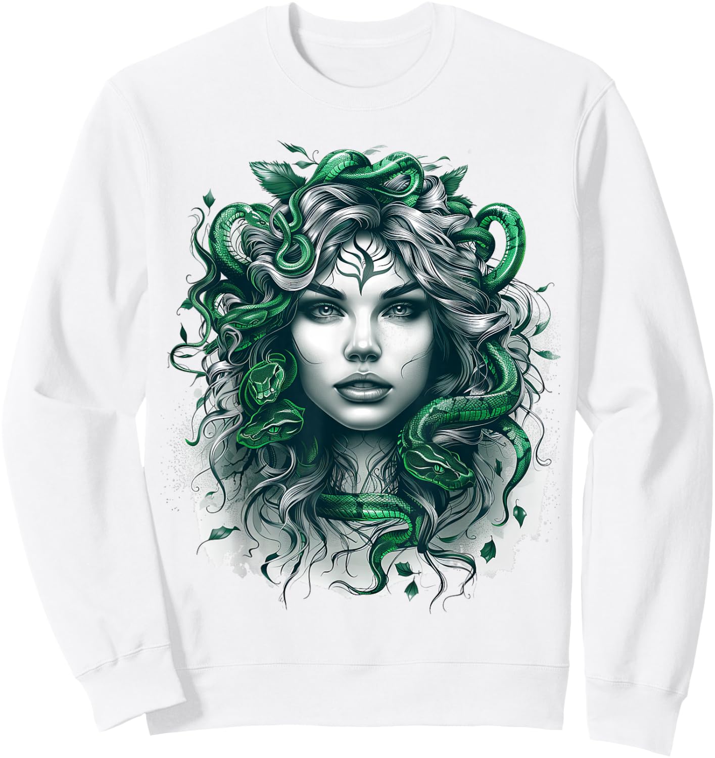 Ancient Greek Mythology Medusahead with Snake Hair Green Sweatshirt - Sweatshirt | White