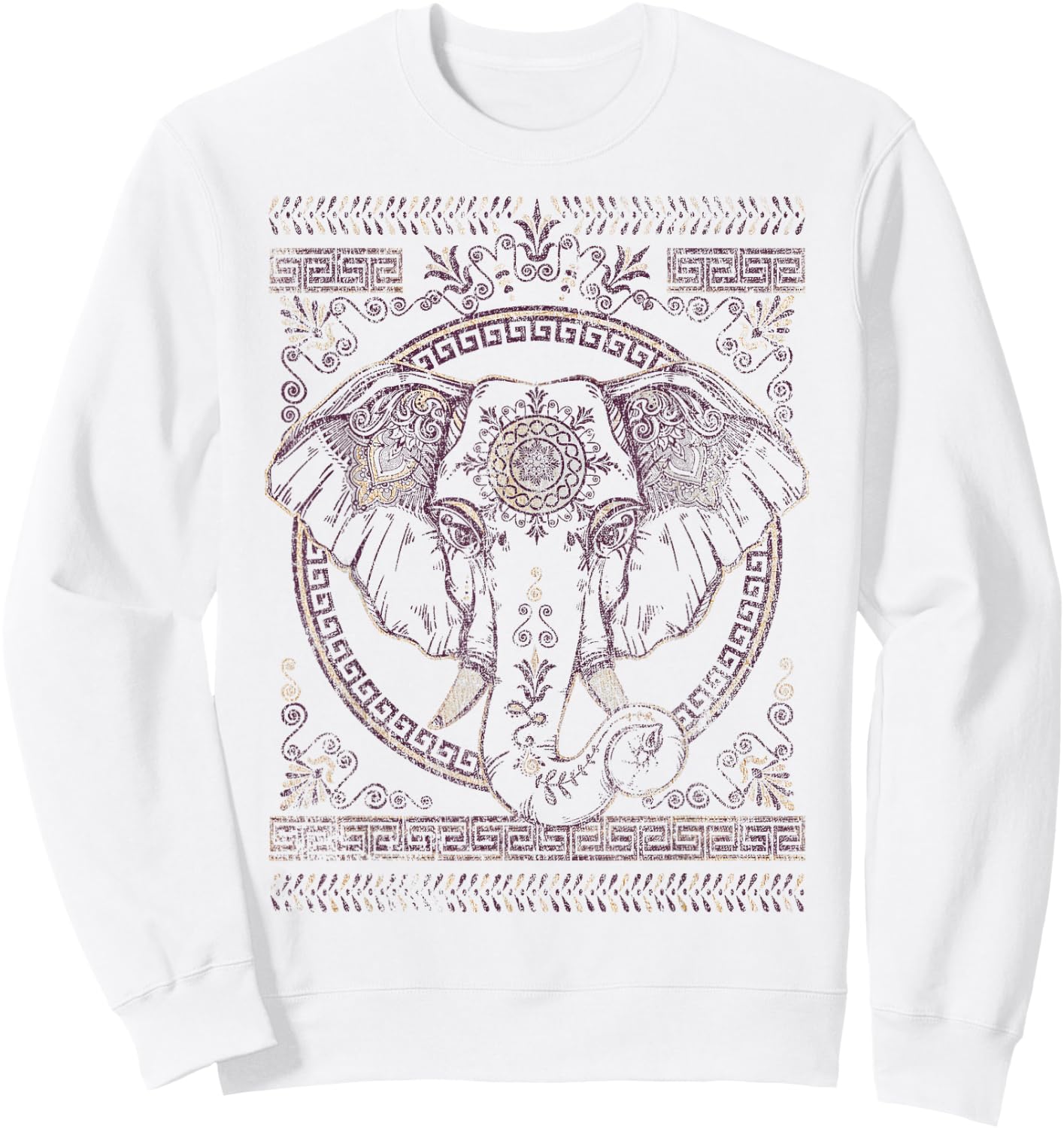 Purple And Gold Boho Elephant Graphic Sweatshirt - Sweatshirt | White