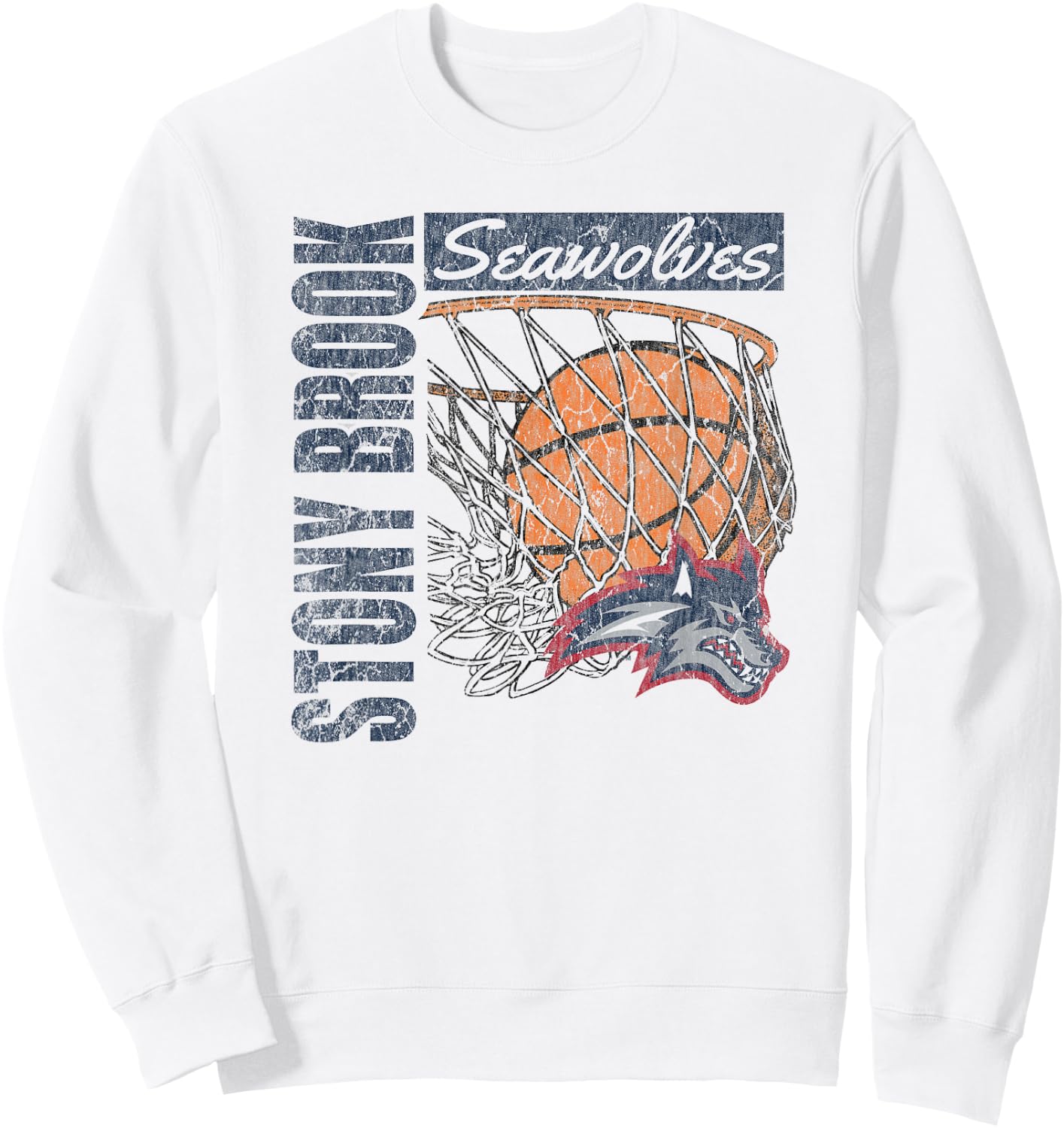 Stony Brook Seawolves Vintage Basketball 90's White Sweatshirt - Sweatshirt | White