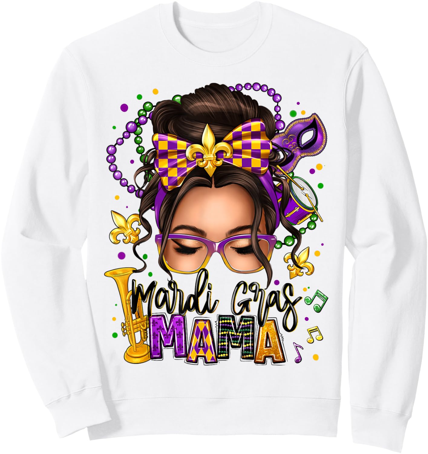 Mardi Gras Mama Messy Bun Women Mardi Gras Queen Carnaval Sweatshirt - Sweatshirt | White