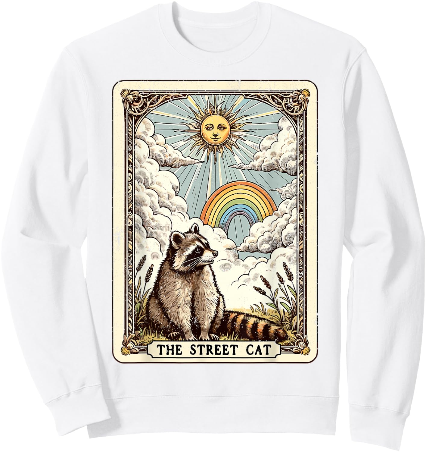 The Street Cat Tarot Card - Mystic Raccoon , grey, S Sweatshirt - Sweatshirt | White