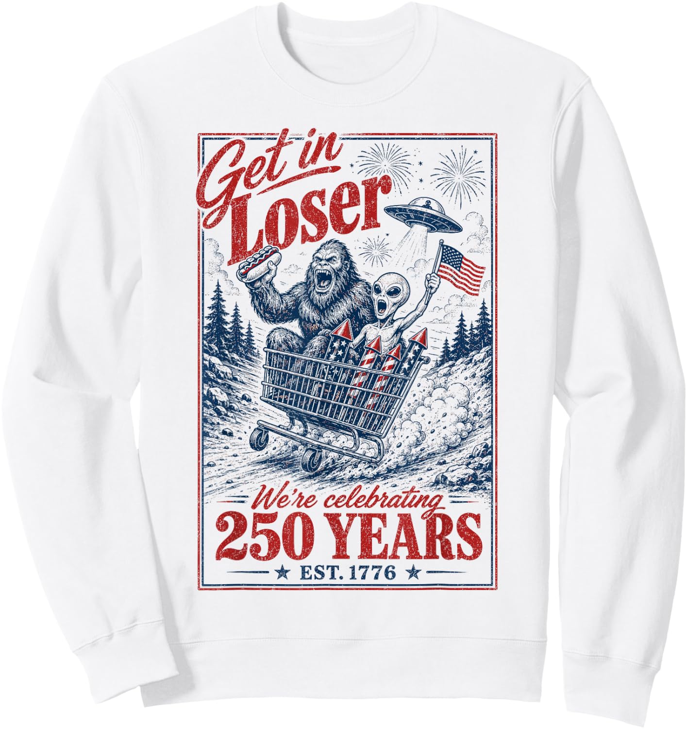 250 Years 250th Anniversary USA July 4th Bigfoot Alien Sweatshirt - Sweatshirt | White