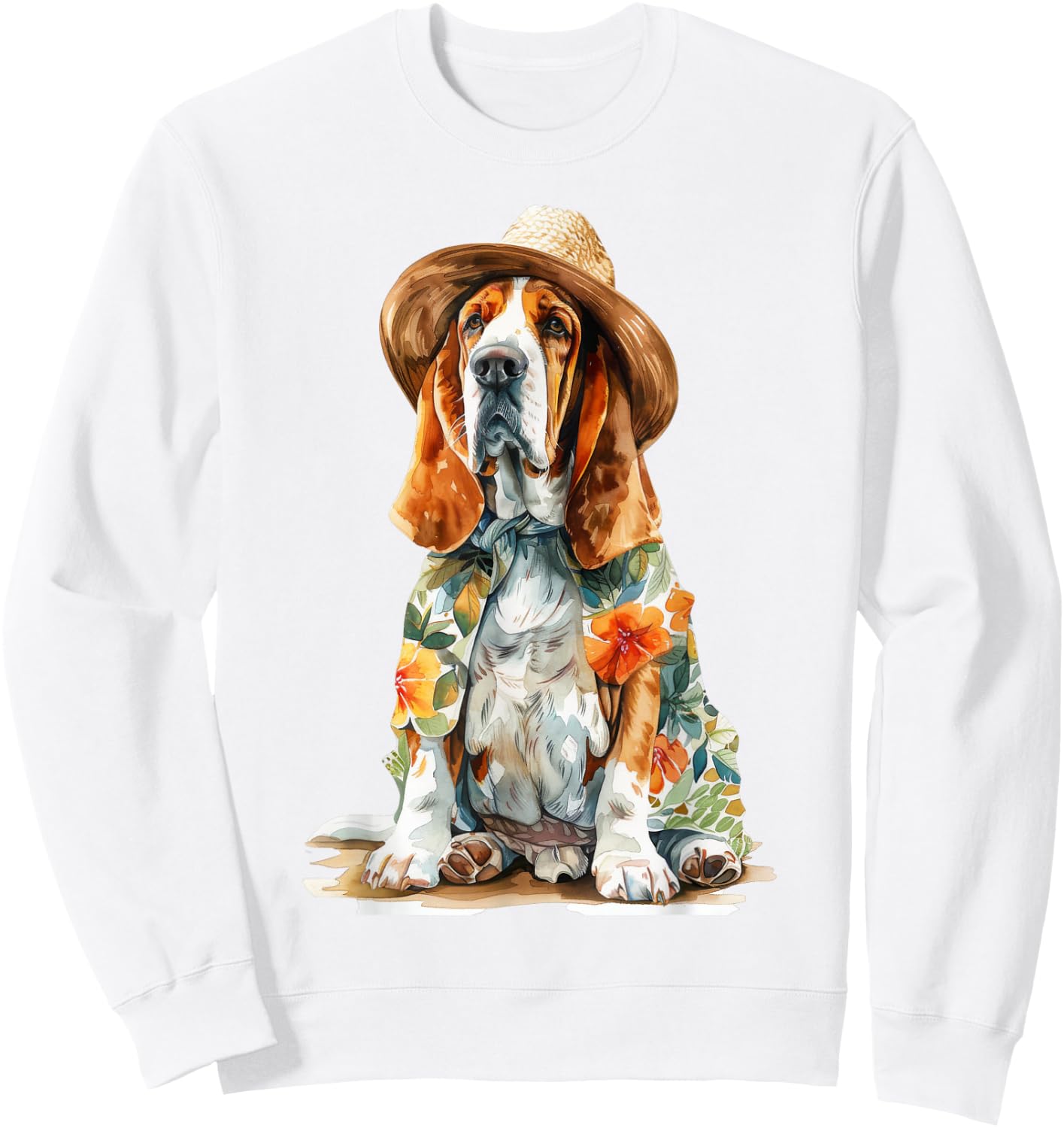 Basset Hound Summer Dog , white, S Sweatshirt - Sweatshirt | White