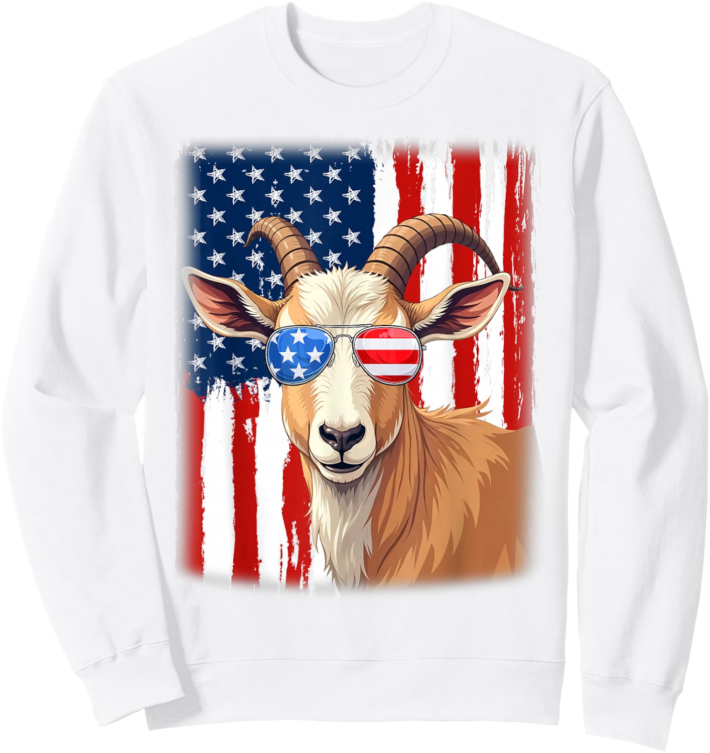 Goat USA America Flag Patriotic Goat 4th of July Sweatshirt - Sweatshirt | White