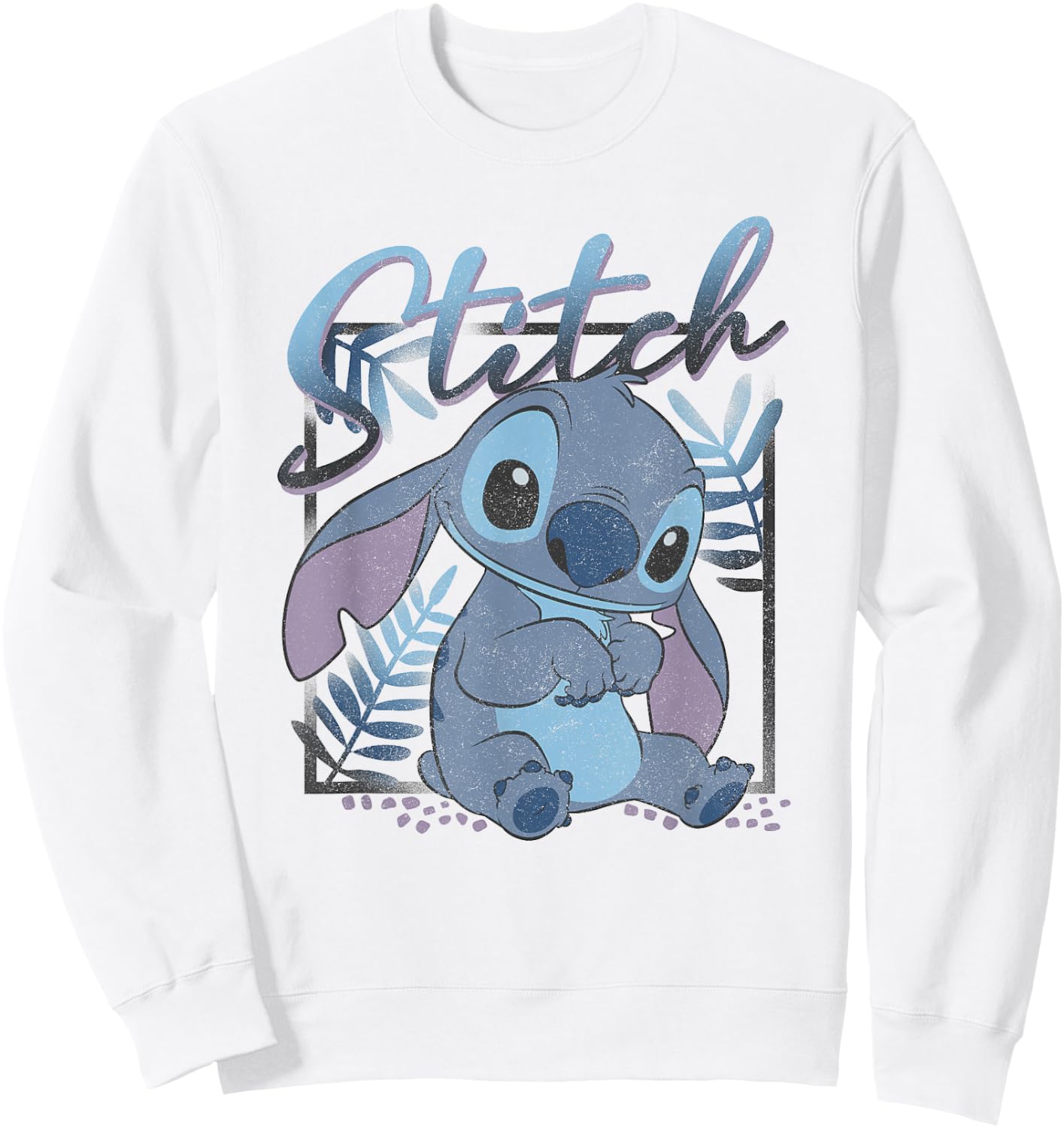 Disney Lilo & Stitch Tropic Blue Leaf Stitch , White Sweatshirt - Sweatshirt | White