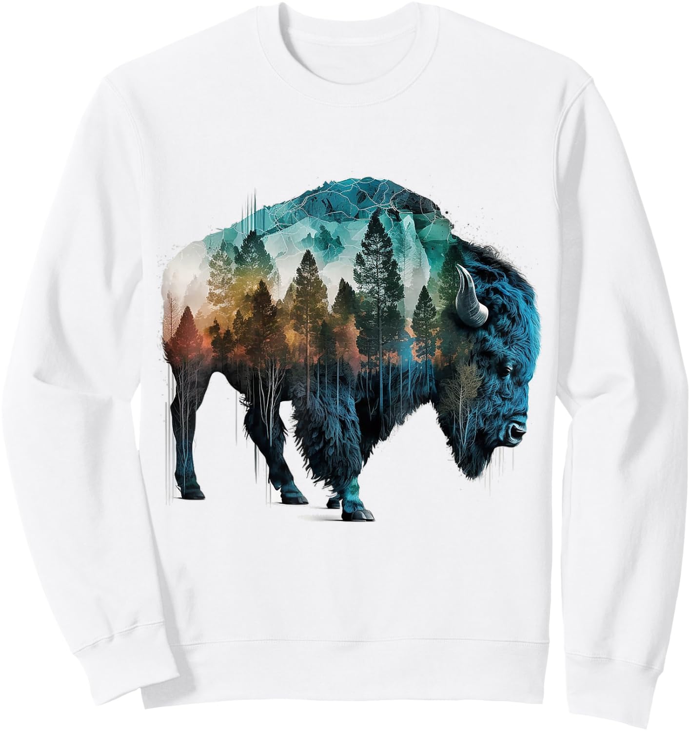 Bison Art Wild Animals Forest Mountains Nature Animal Motif Bison Sweatshirt - Sweatshirt | White