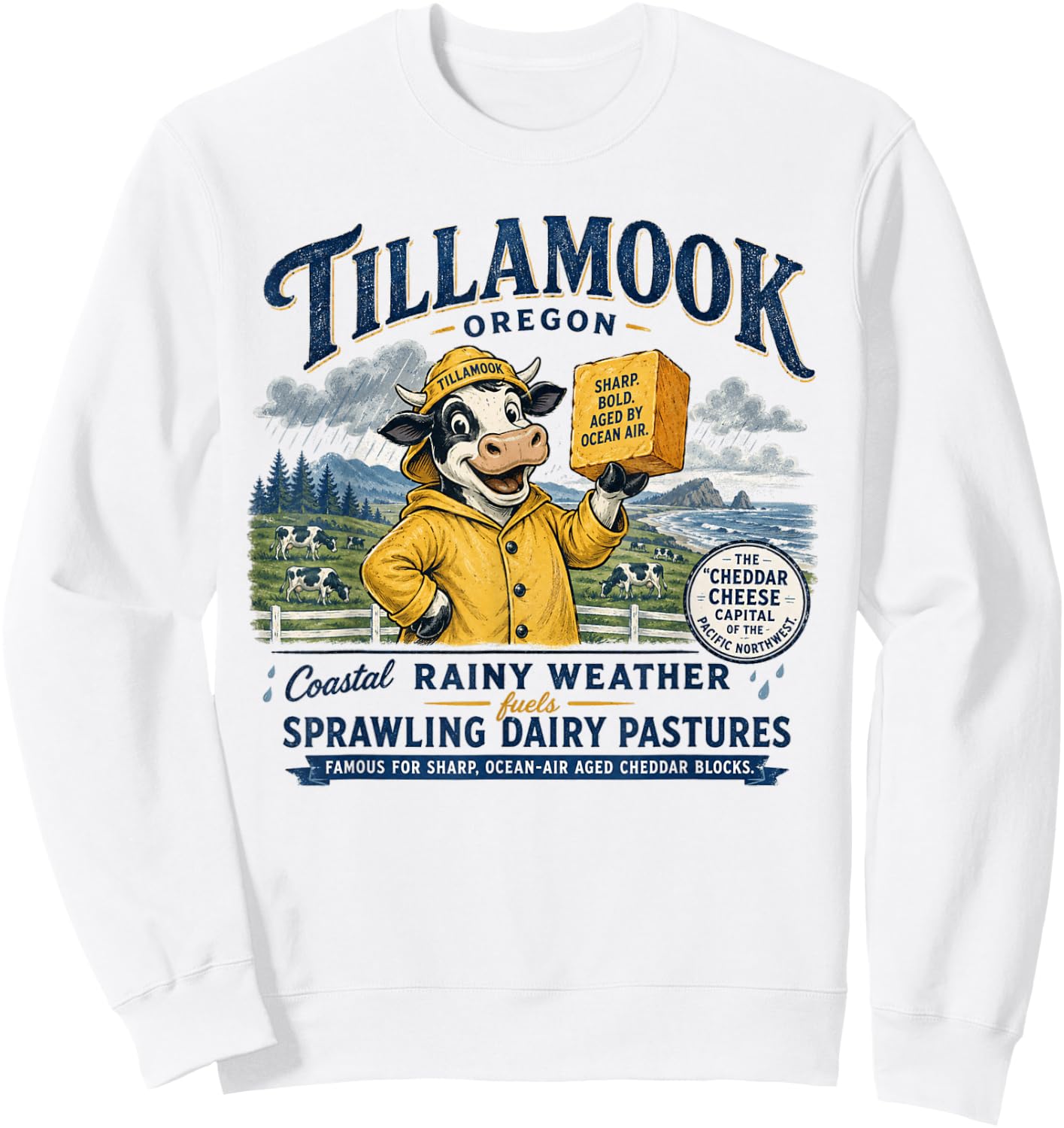 Tillamook Oregon Cheddar Cheese Capital - Vintage Mascot Sweatshirt - Sweatshirt | White