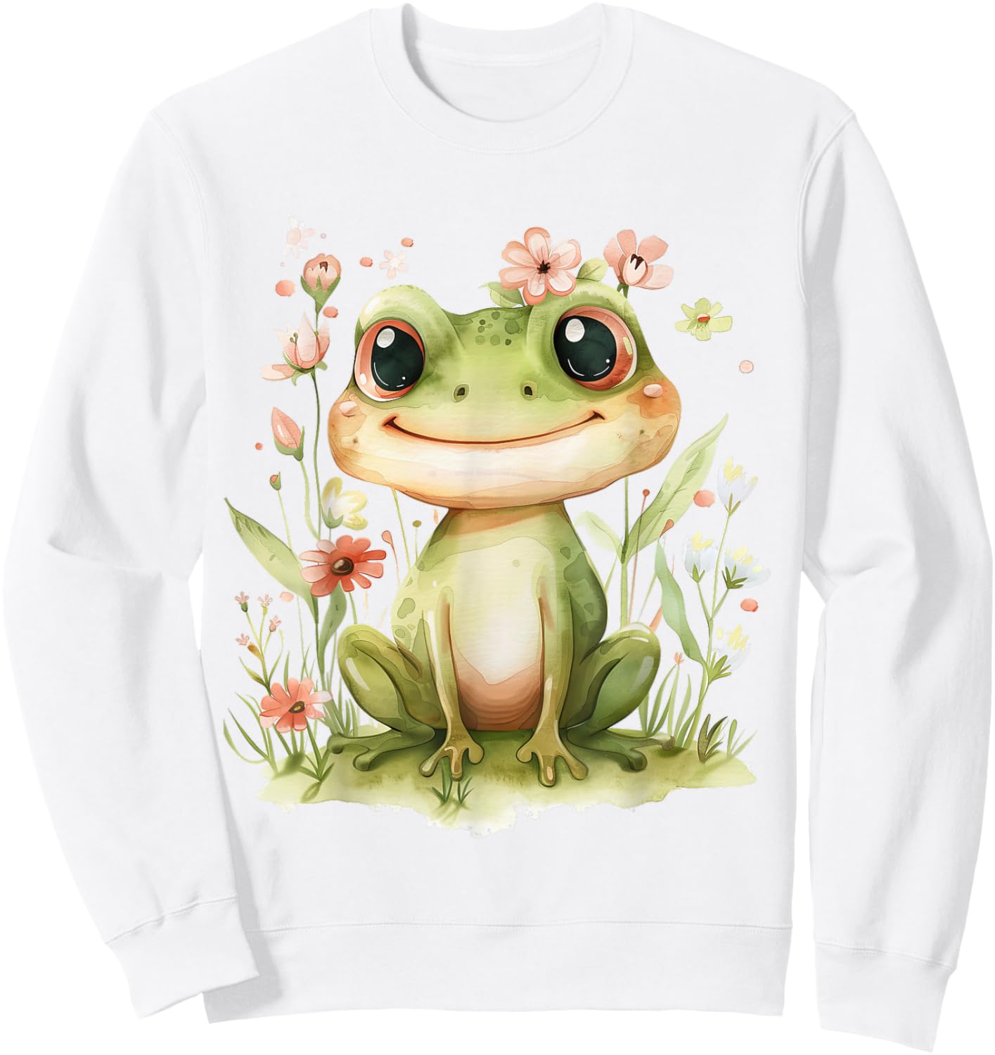 Frog with Flowers Cute Frogs Girls Daughter Sweatshirt - Sweatshirt | White